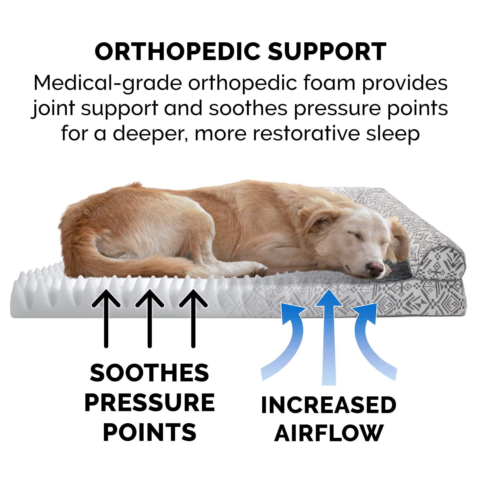**Furhaven Orthopedic Dog Bed for Small & Medium Dogs - Plush & Southwest Kilim Woven Sofa Style - Removable Bolsters & Washable Cover - Supports Up to 35 lbs - Boulder Gray - Perfect for Living Room, Bedroom, or Pet-Friendly Spaces**