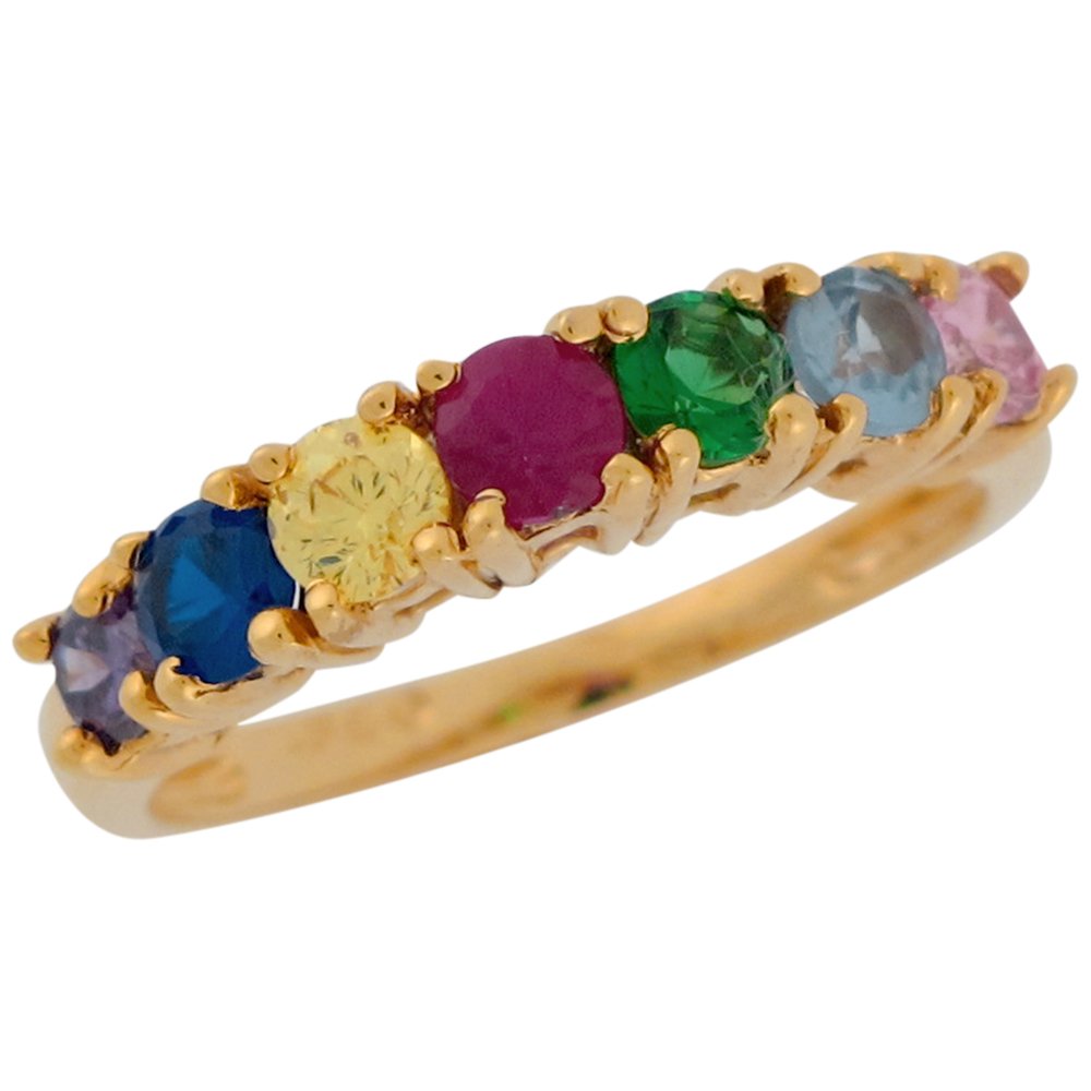14K Yellow Gold Seven Stone Multi-Color CZ Prong Set Ladies Mother's Ring - Jewelry Liquidation Sale - Perfect for Gifts, Anniversaries & Special Occasions