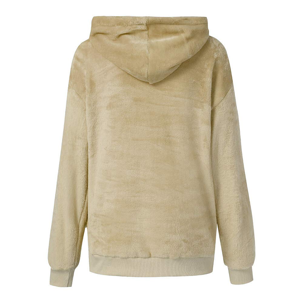 Women's Fluffy Warm Winter Hoodie Sweatshirt - Soft Fleece Pullover with Hood (XL, Khaki) | Cozy Casual Wear for Cold Weather, Lounge & Outdoor Activities