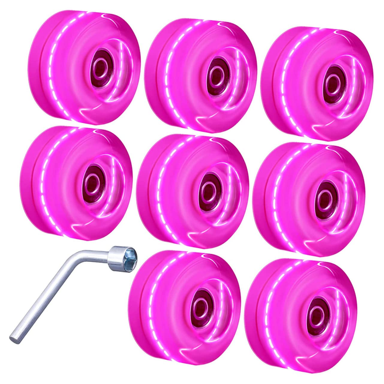 Kisangel 1 Set LED Light Up Roller Skate Wheels - Glow in The Dark PU Wheels for Roller Skates, Skateboards & Quad Skates - Outdoor Night Skating Accessories for Kids & Adults - Perfect for Rinks, Parks & Evening Cruises