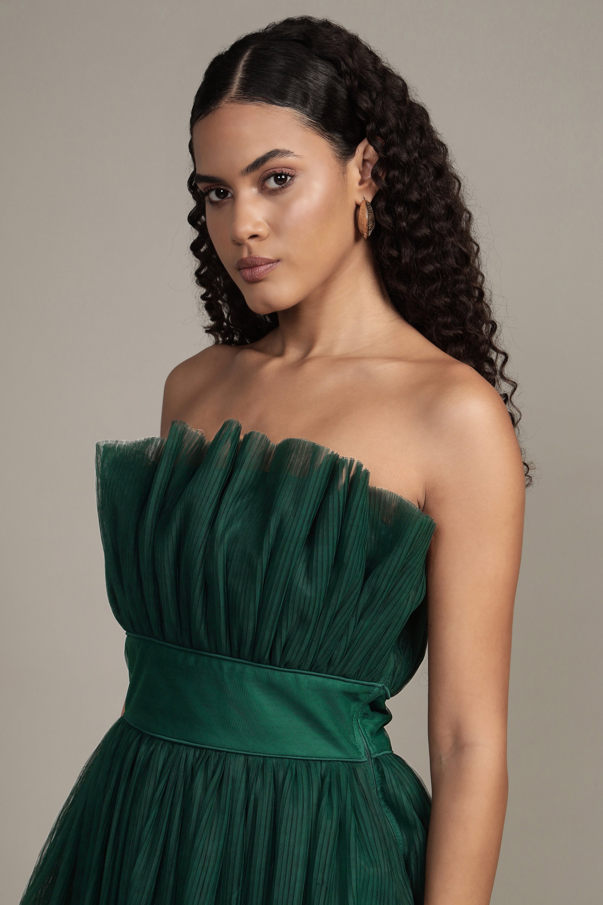 Nanita Pleated Mini Dress in Emerald Green | Flowy A-Line Skater Dress for Women | Perfect for Parties, Dates & Summer Outfits
