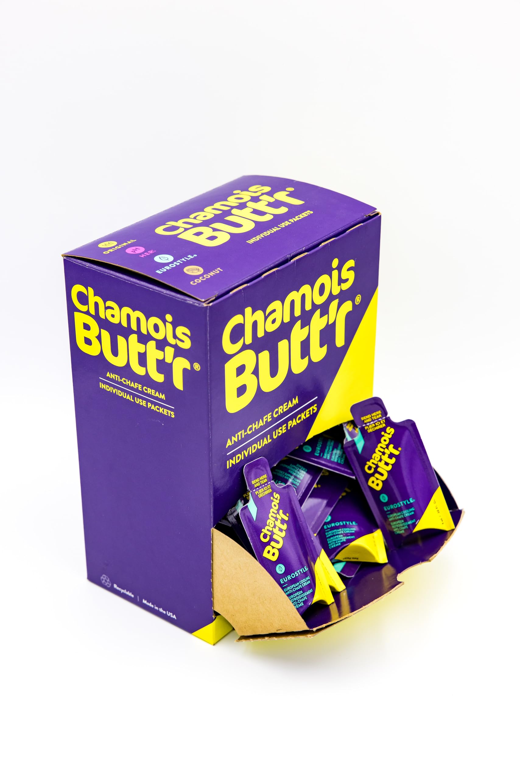 Chamois Butt'r Eurostyle Anti-Chafing Cream - 75 Packets (9mL Each) | Cycling, Running & Sports Friction Relief