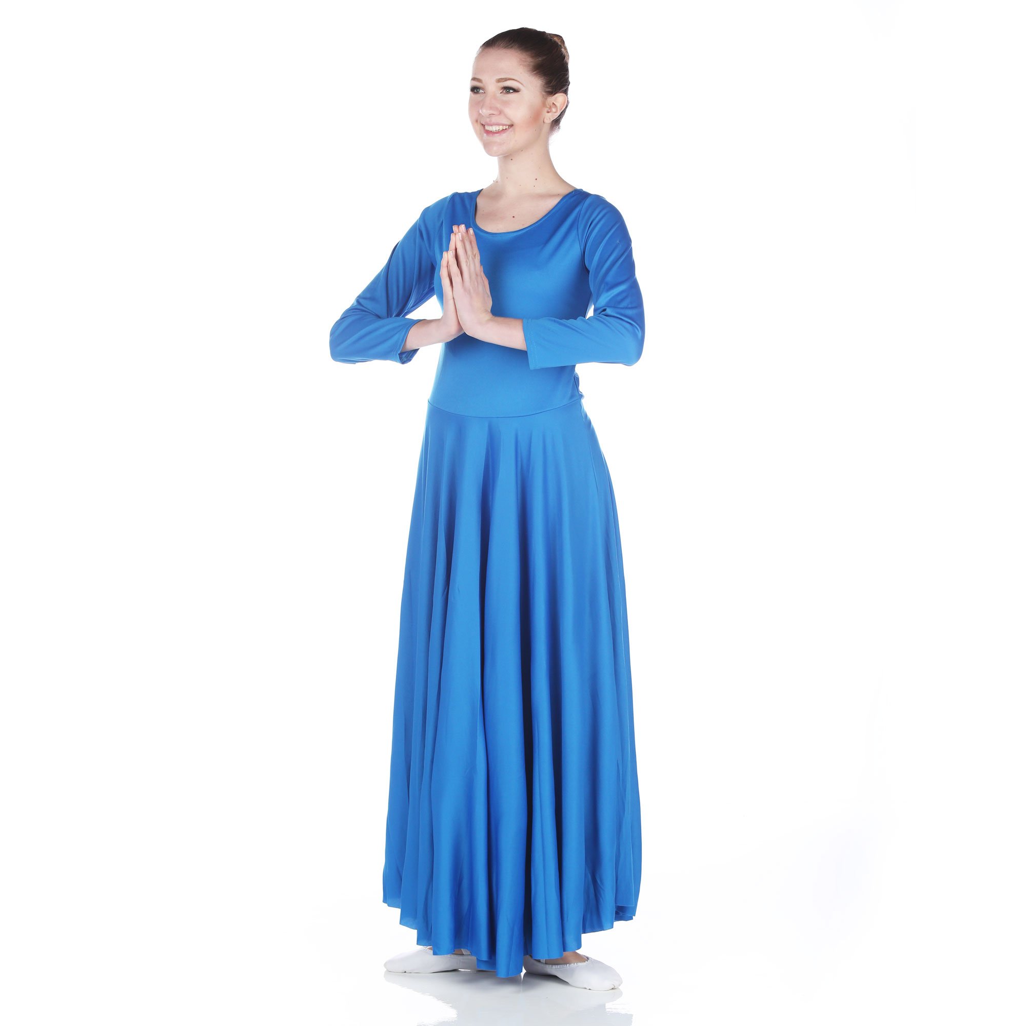 Danzcue Women's Loose Fit Long Sleeve Dance Dress - Flowy Full Length Praise Worship Dress for Church, Ballet & Contemporary Dance Performances