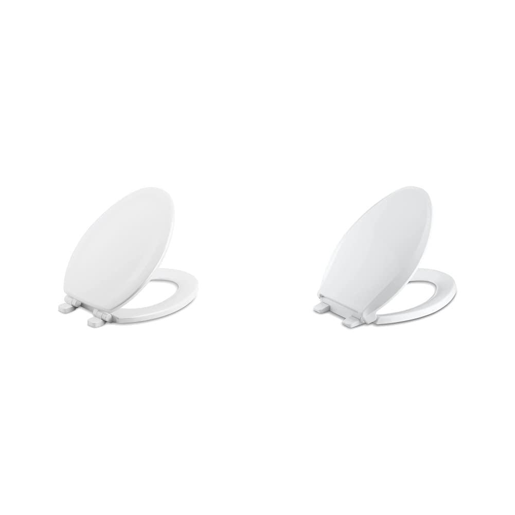 KOHLER K-20466-0 Stonewood Quiet-Close Elongated Toilet Seat - Slow Close Wooden Toilet Seat in White | K-4636-0 Cachet Quiet Close Elongated Toilet Seat | Perfect for Modern Bathrooms & Home Renovation