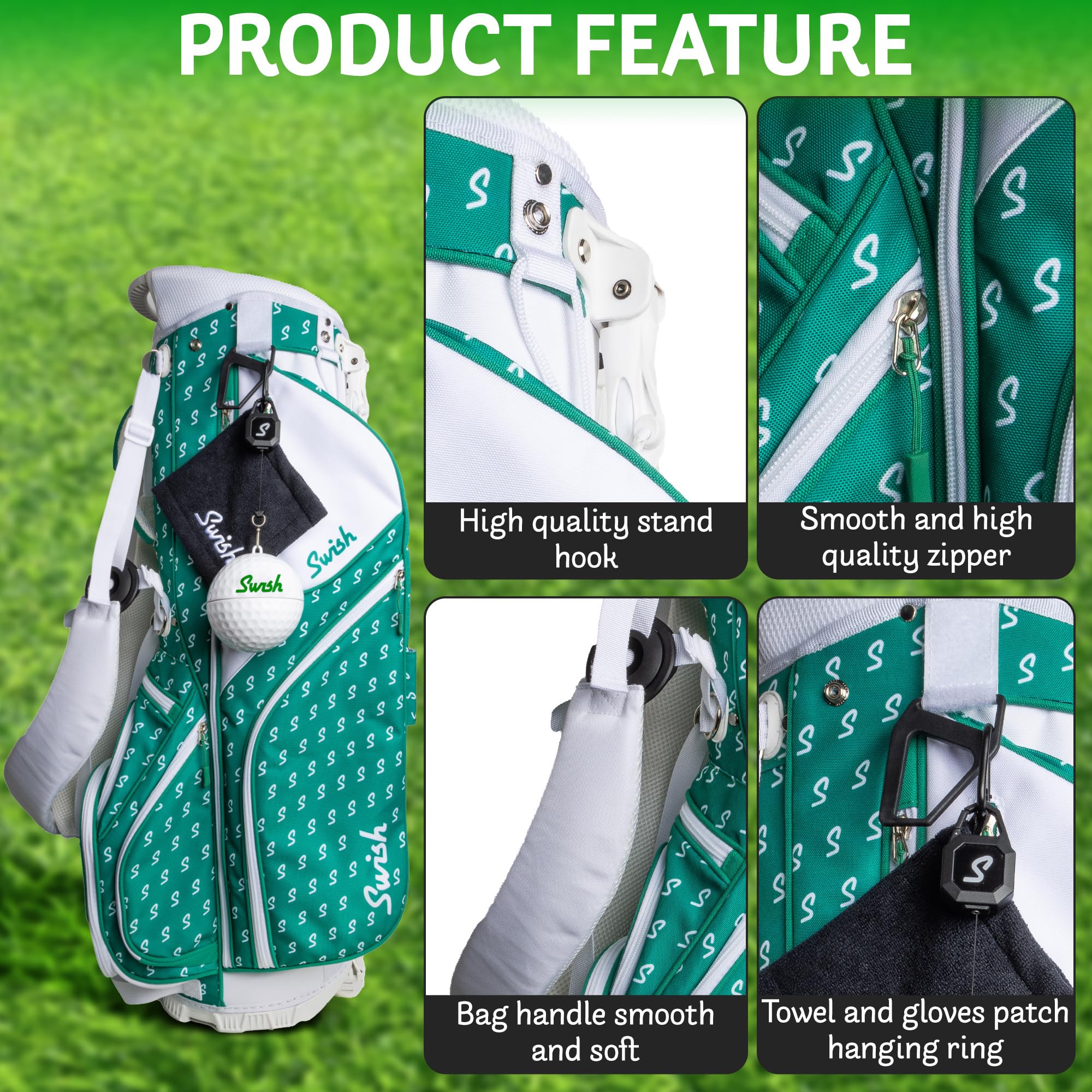 Swish Portable Golf Ball Cleaner – Clip-On Golf Accessory for Golf Bag or Cart – Best Golf Gift for Men & Women – Ideal for Driving Range & Course Play