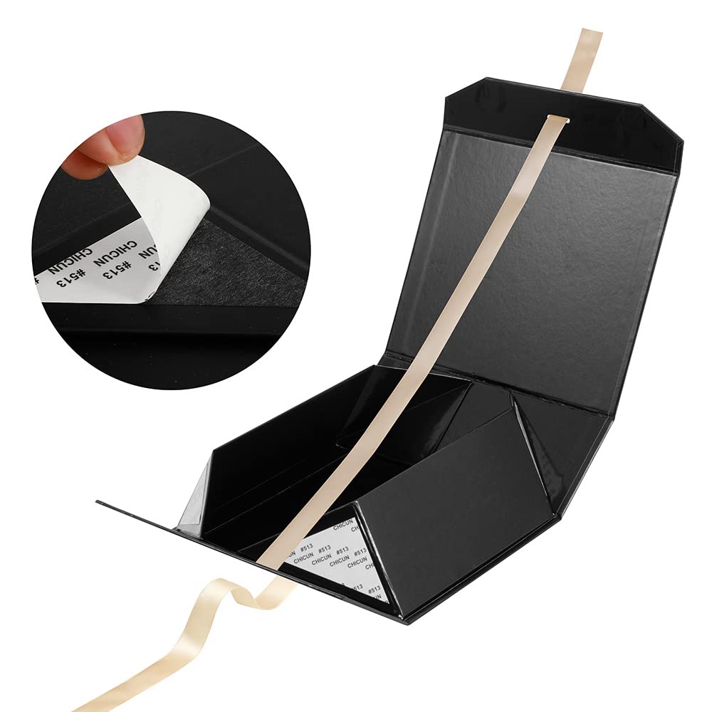 Premium 8x7x3.3 Inch Glossy Black Gift Box with Magnetic Closure & Ribbon - Luxury Wedding, Groomsman, Jewelry Gift Packaging Box - Perfect for Birthdays, Anniversaries & Special Occasions