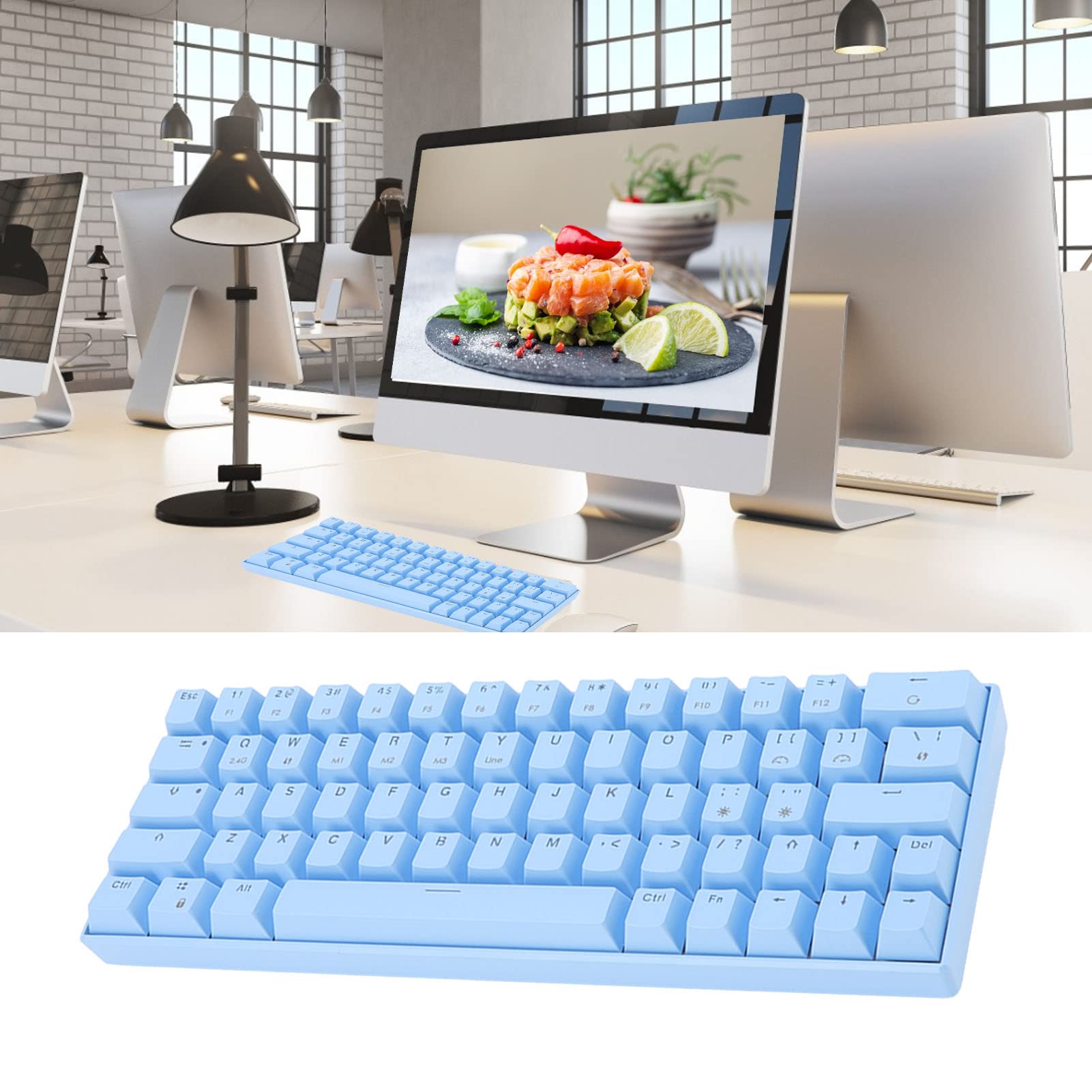 ASHATA 64-Key Wireless Mechanical Gaming Keyboard - 2.4G & USB-C Wired, Rechargeable Battery, Ergonomic Design with Blue Switches for PC & Desktop Gamers | Perfect for FPS, MOBA & Office Work