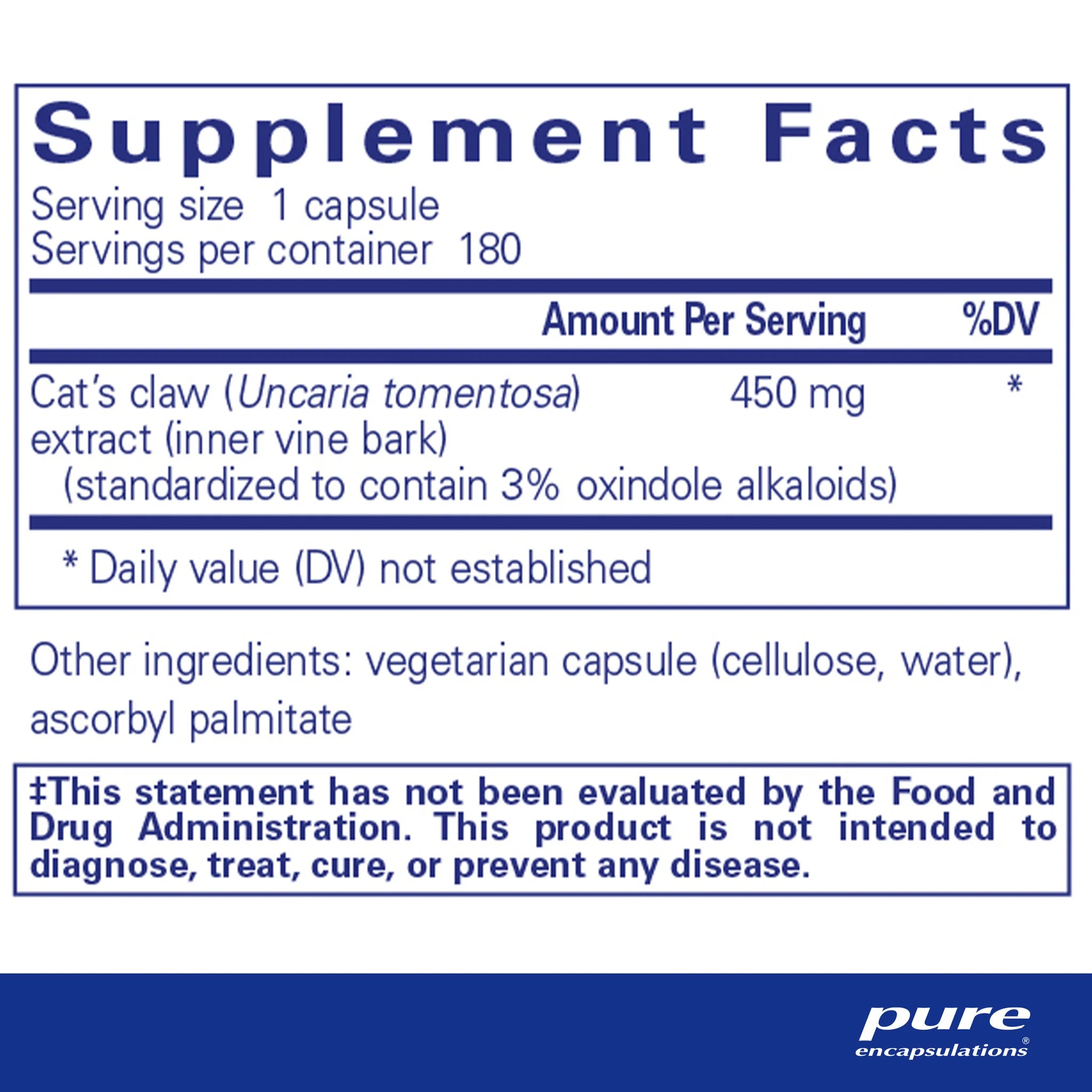 Premium Cat's Claw Extract 180 Capsules - Natural Immune Support Supplement for Wellness & Joint Health | Ideal for Daily Immune Boosting & Inflammation Relief