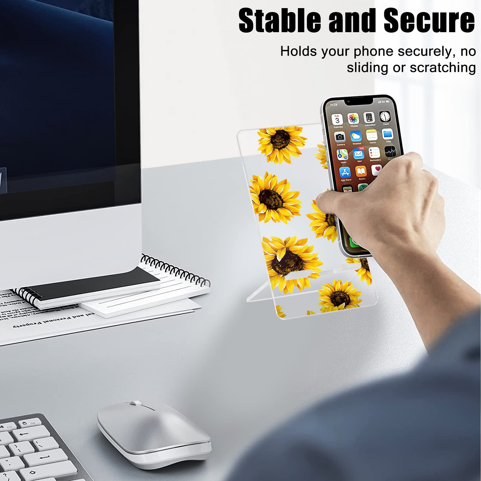 Adjustable Clear Yellow Sunflower Phone Stand Holder - Cute Floral Desk Accessory for Girls, Women & Kids | Compatible with iPhone, iPad, Tablets & Nintendo Switch | Perfect for Home, Office & Dorm Room Decor