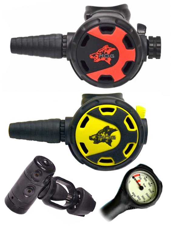HOG D1X DIN or Yoke Regulator - Classic 2.0 Scuba Diving Octopus with Free Temperature Gauge | Professional Dive Gear for Cold Water & Technical Diving