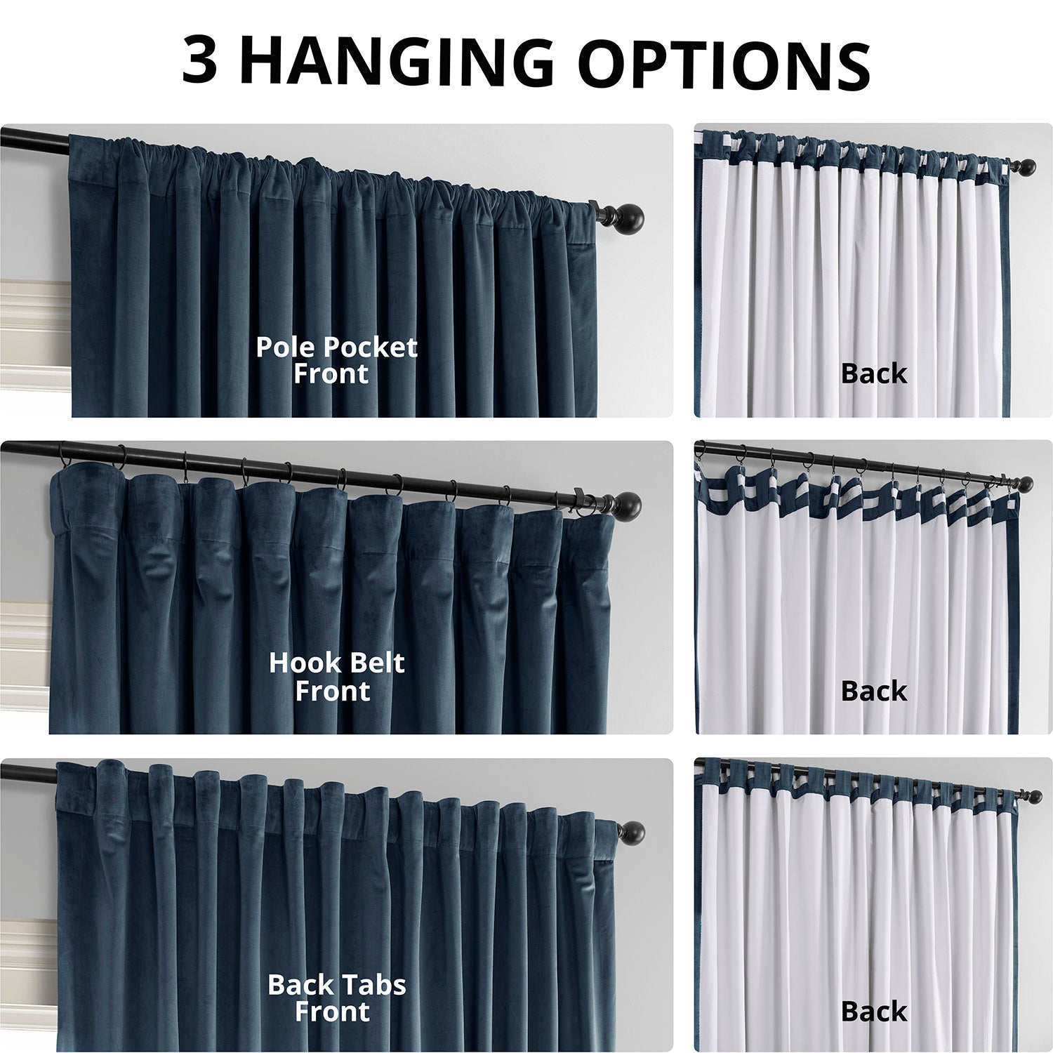 Midnight Blue Extra Wide Blackout Curtains for Bedroom - Premium Velvet Thermal Insulated Drapes for Better Sleep & Light Blocking - Perfect for Nursery, Living Room & Home Theater