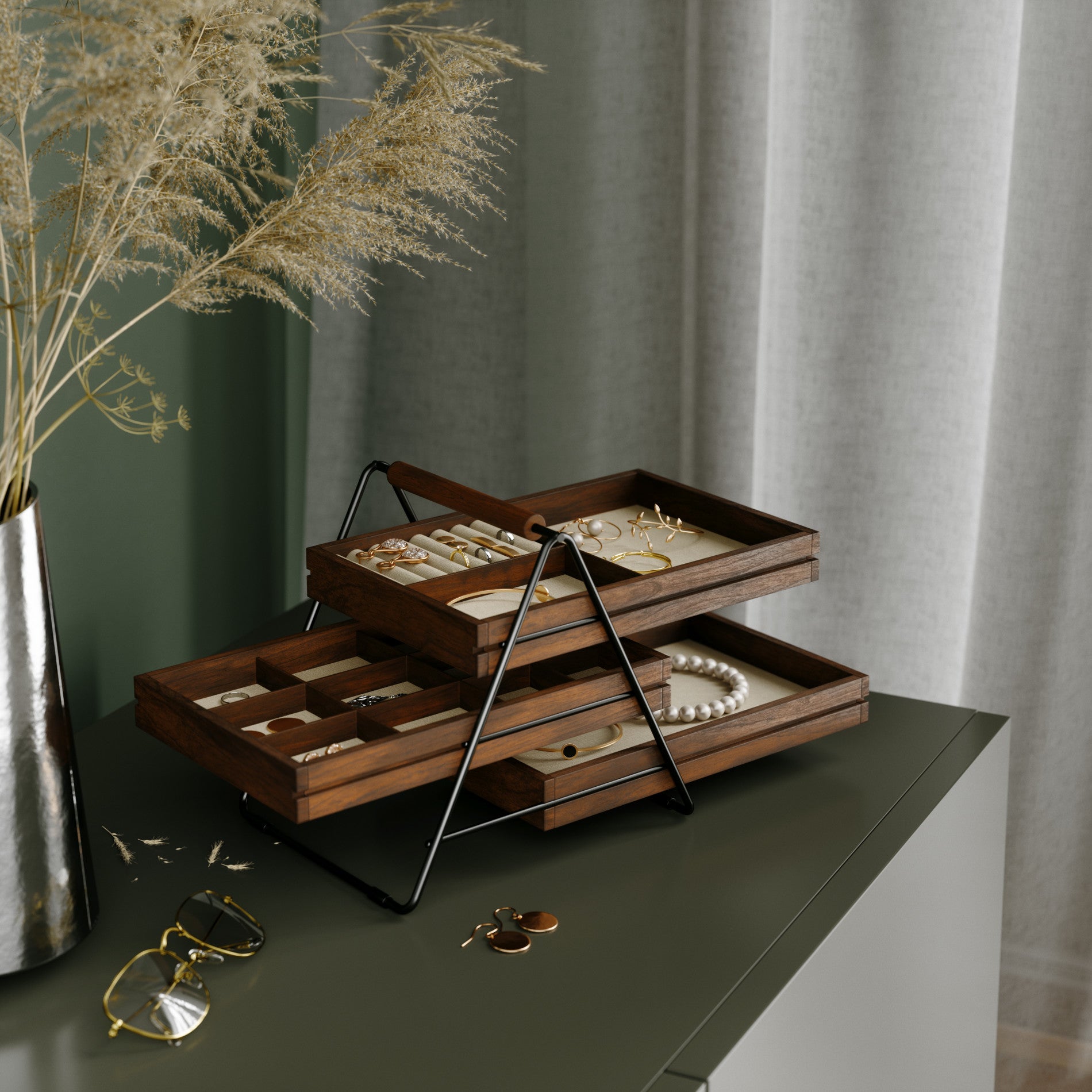 3-Tier Jewelry Organizer Tray for Necklaces, Rings & Earrings - Stylish Display & Storage for Dresser, Vanity or Travel