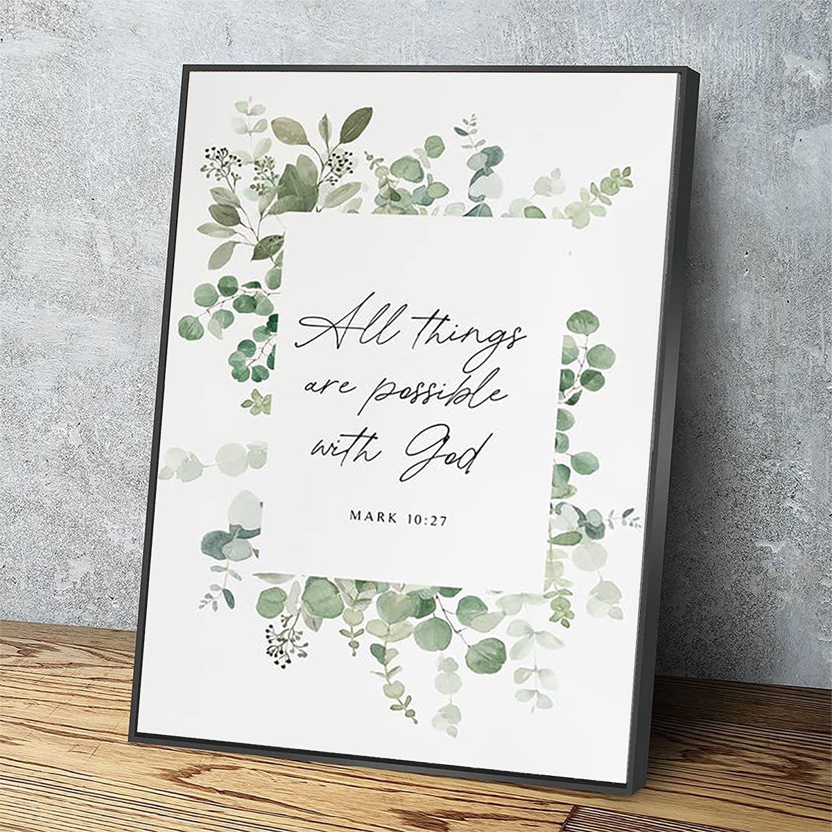 All Things Are Possible With God Canvas Wall Art - Mark 10:27 Bible Verse Home Decor - Modern Black Metal Framed Print for Living Room, Bedroom, Office - Ready to Hang 18x12 Inches - Inspirational Christian Gift & Faith-Based Wall Decor