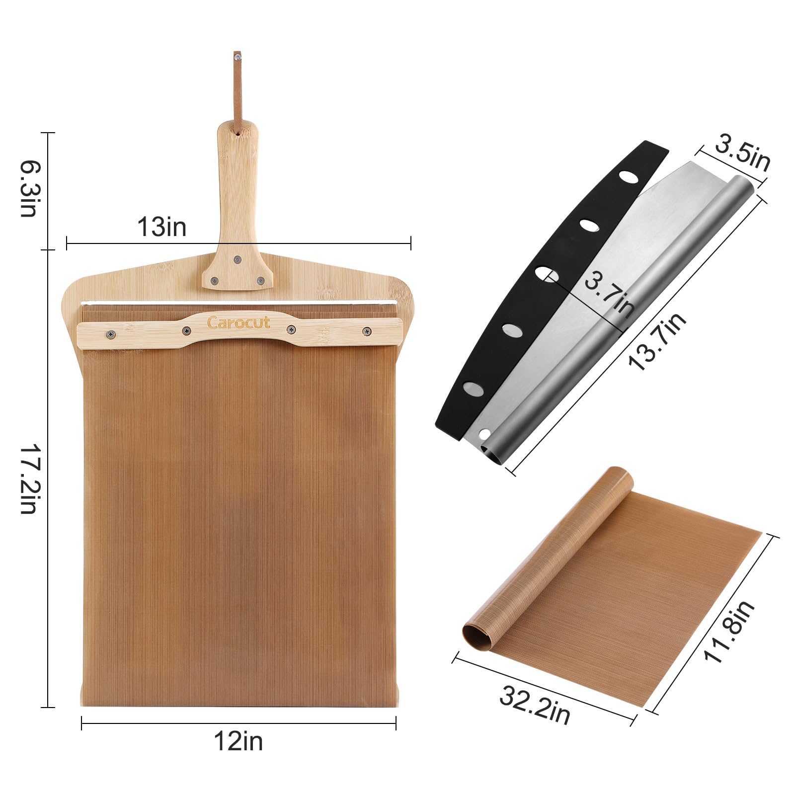 Non-Stick Sliding Pizza Peel with Detachable Bamboo Handle - 22