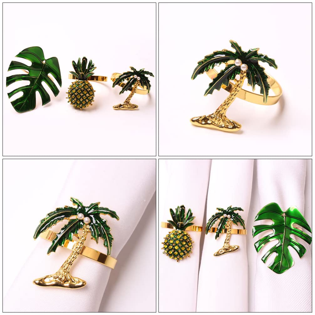 ABOOFAN 6pcs Hawaiian Themed Napkin Rings Set - Pineapple & Tropical Fruit Design, Gold Alloy Luau Party Decor, Banquet & Wedding Tabletop Accessories | Perfect for Beach Weddings, Summer Parties & Tropical Home Decor