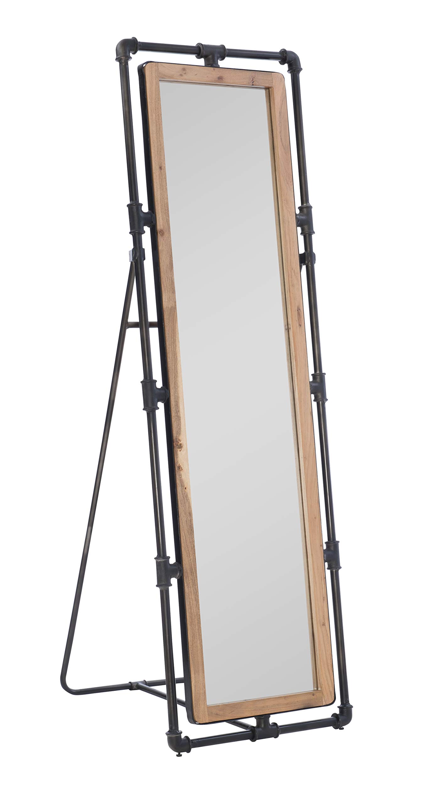 Powell Gun Metal Pipe and Natural Wood Heleen Cheval Mirror - Full-Length Floor Mirror with Adjustable Tilt for Bedroom, Living Room, or Entryway Decor