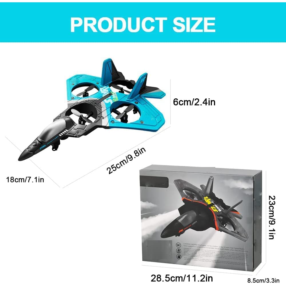 V17 Jet Fighter Stunt RC Airplane - 2023 Upgraded 2.4GHz 6CH Remote Control Aircraft with 360° Aerobatic Spins & LED Lights | Blue Fighter Plane Glider Toy for Adults & Kids | Outdoor Hobby Gifts for Birthday, Christmas & RC Enthusiasts