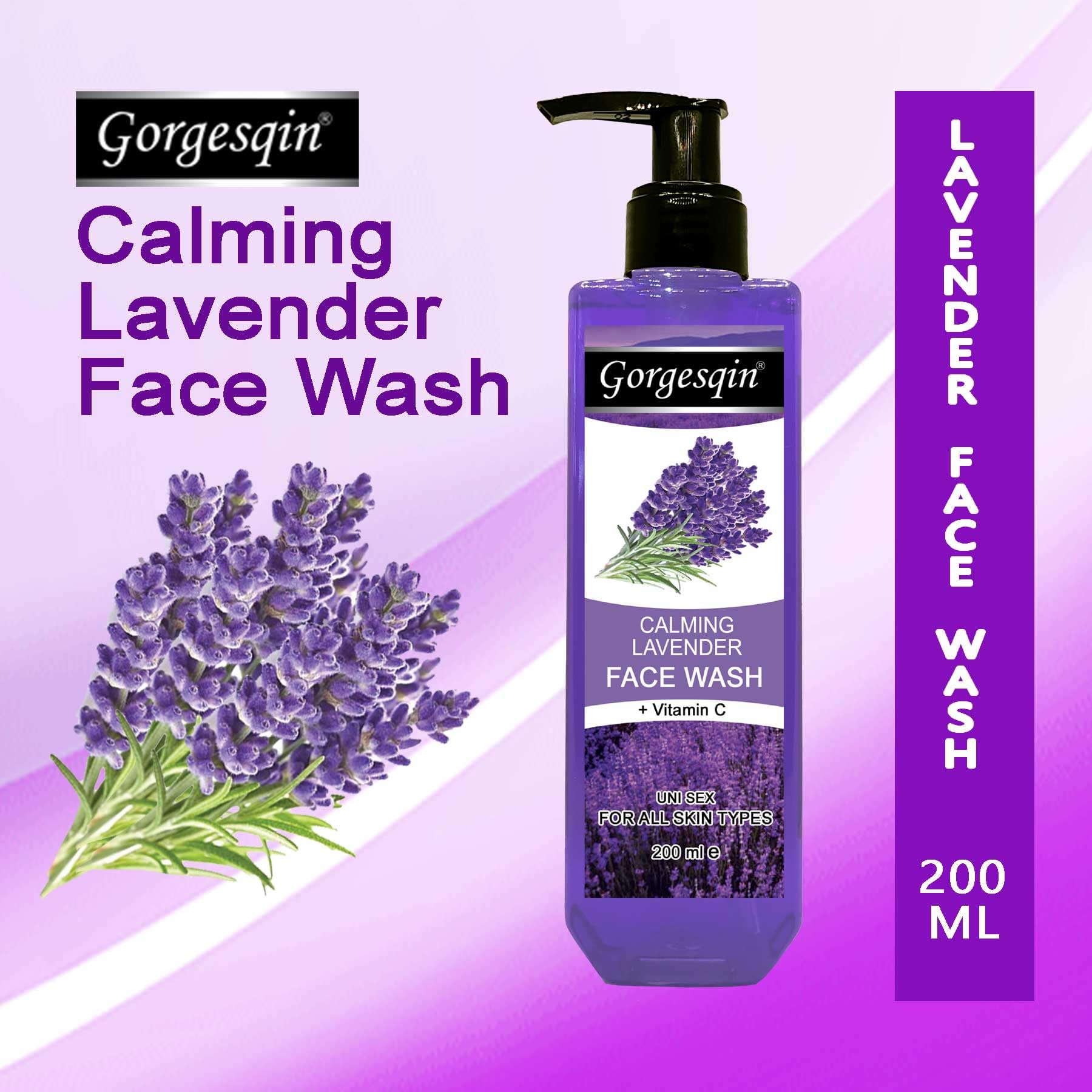 Gorgesqin Lavender Moisturizing & Calming Face Wash - 200ml | Gentle Cleanser for Dry & Sensitive Skin | Perfect for Daily Skincare Routine & Relaxing Nighttime Use