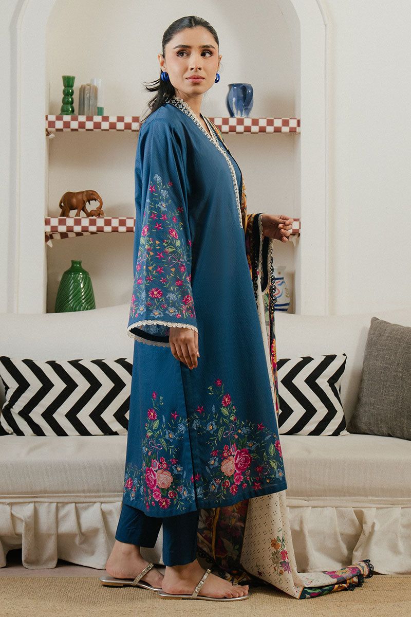 Midnight Tide 3-Piece Printed Lawn Suit for Women - Floral Design Summer Outfit - Perfect for Weddings, Parties & Casual Wear