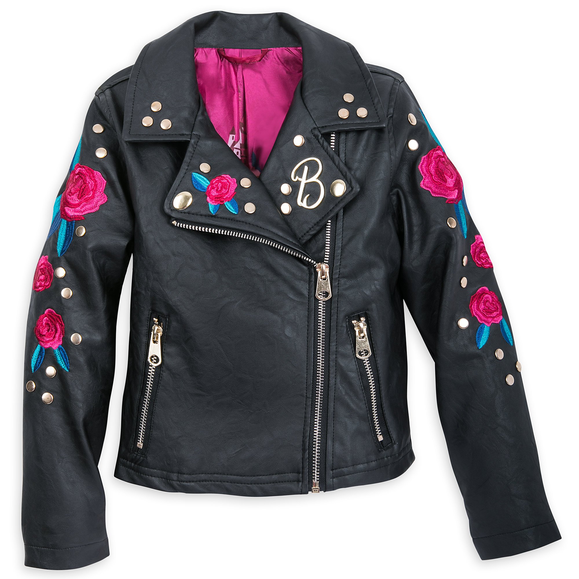 Disney Princess Belle Simulated Leather Jacket for Girls - Beauty and The Beast Inspired Black Costume Jacket for Halloween, Cosplay, and Dress-Up