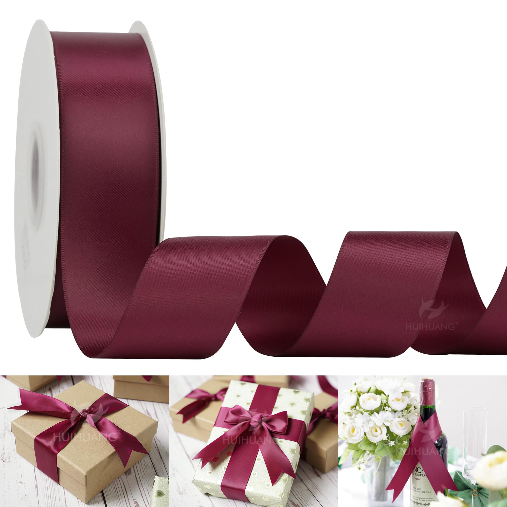 1-1/2 Inch Double Face Satin Ribbon - Maroon Wine Red Satin Ribbon for Gift Wrapping, Bow Making, Floral Bouquets, Wedding Invitations, Party Decor, Craft Supplies - Perfect for DIY Projects, Scrapbooking, Hair Accessories & Home Decoration