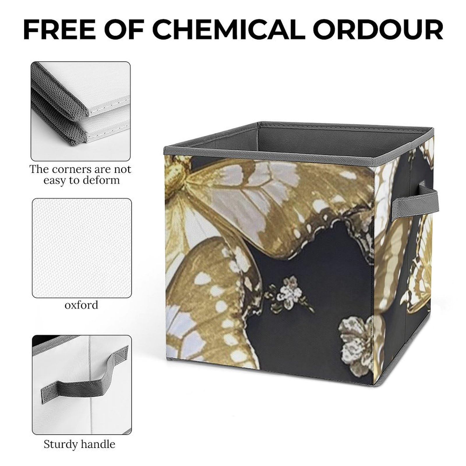 Gold & White Butterfly Pattern Collapsible Storage Bins - Large Capacity 10.6