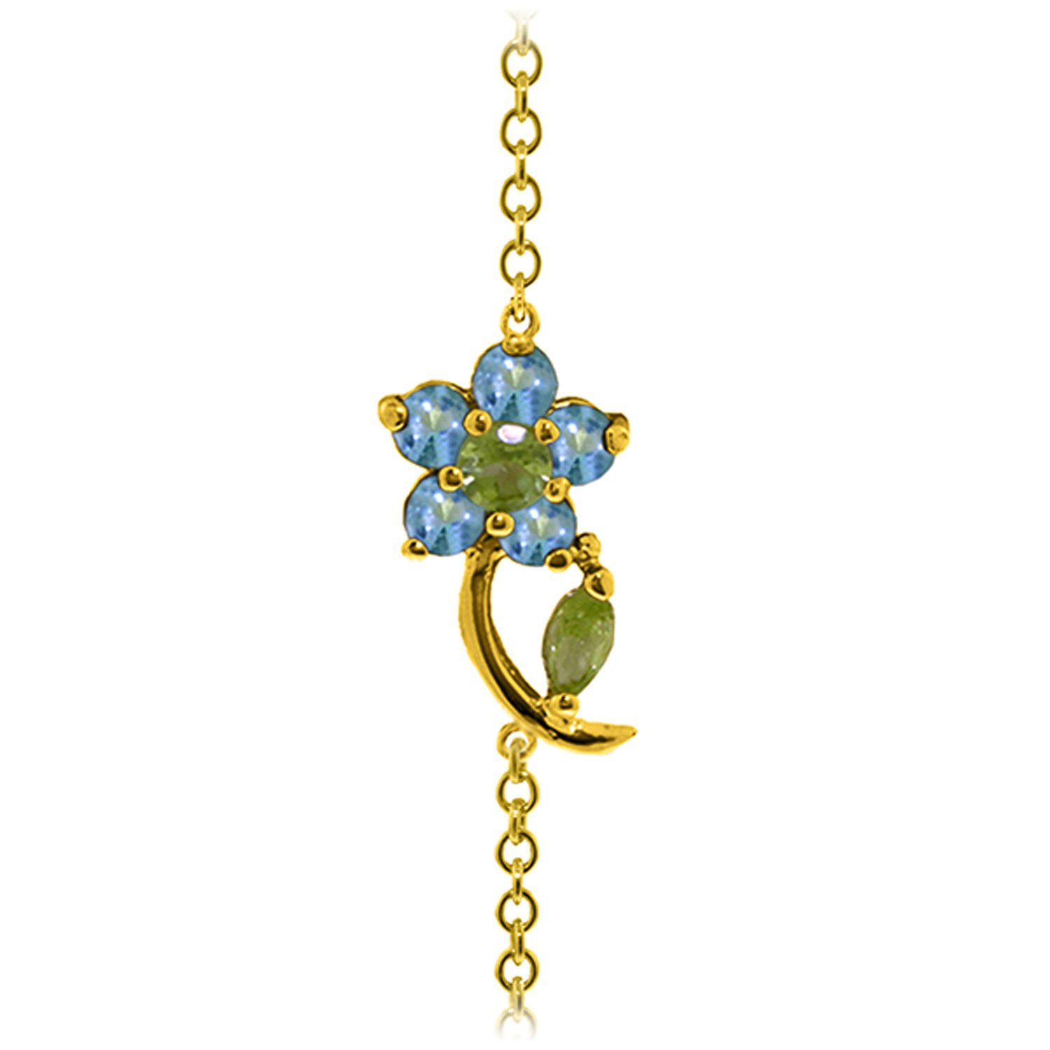 14K Yellow Gold Galaxy Gold GG Single Flower Bracelet with Blue Topaz & Peridots - Elegant Jewelry for Women, Perfect for Weddings, Parties & Special Occasions