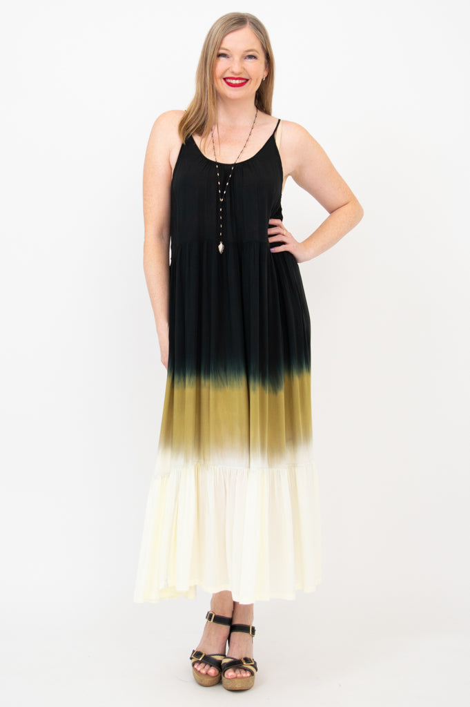 Boho Black Dip Dye Maxi Dress for Women - Flowy Summer Beach Dress for Vacation, Party & Casual Wear