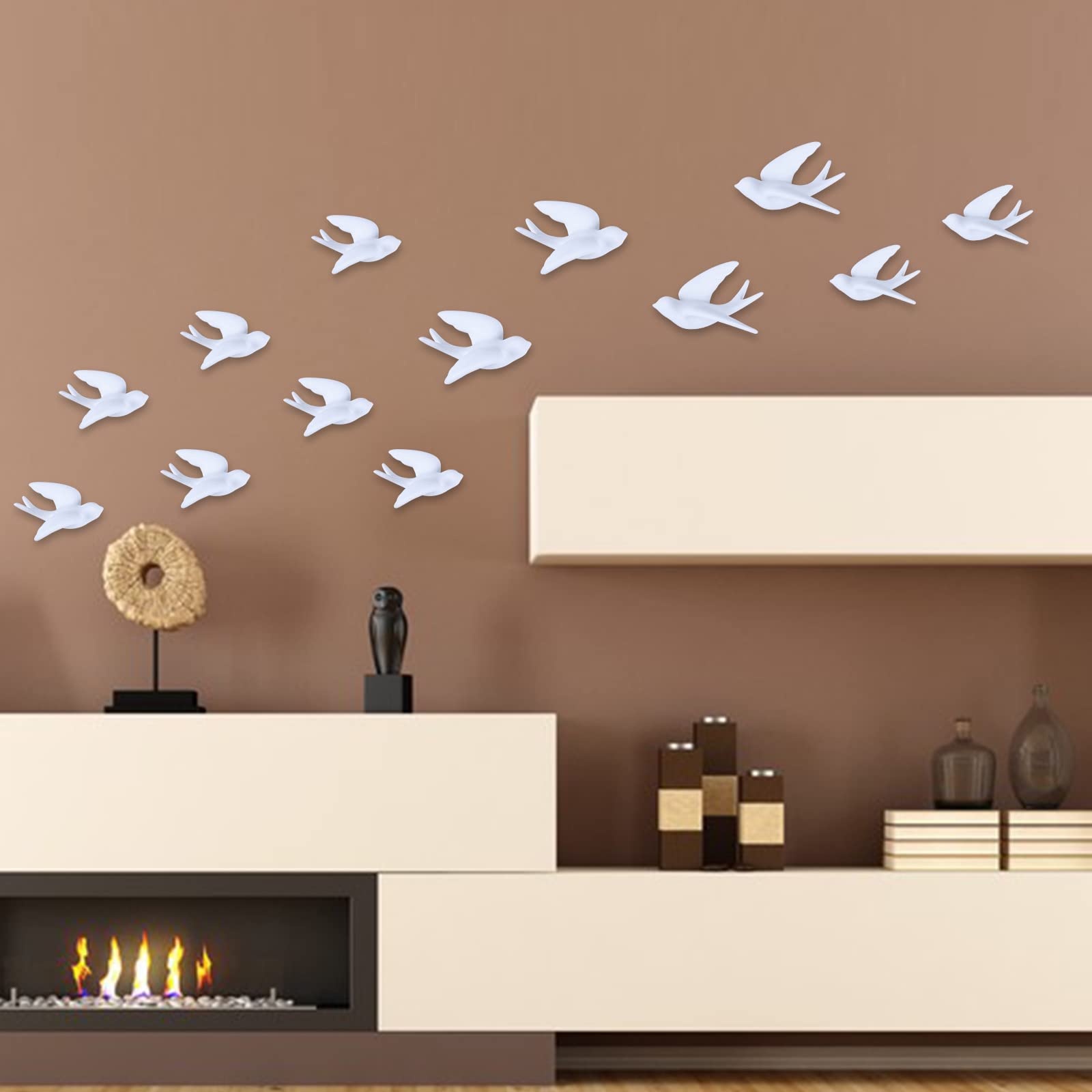 FiresGift Set of 2 White Ceramic Hanging Birds - Doves & Sparrows Wall Decor for Home, Kitchen, Living Room - Perfect for Farmhouse, Boho & Modern Interior Design