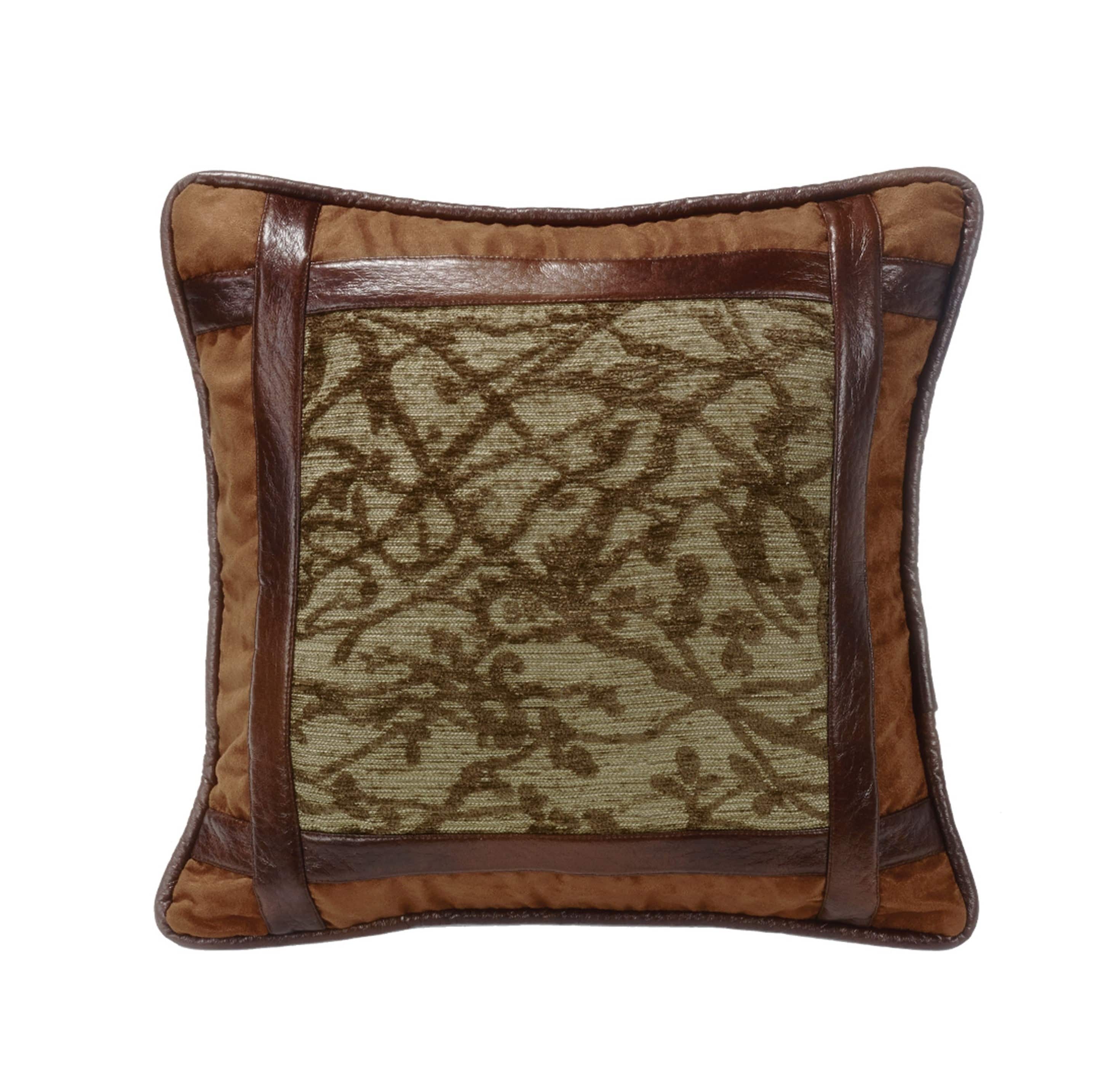 Highland Lodge Framed Tree Faux Leather Decorative Throw Pillow Cover - Rustic Cabin Home Decor for Sofa, Bed, Living Room & Lodge Style Interior Design