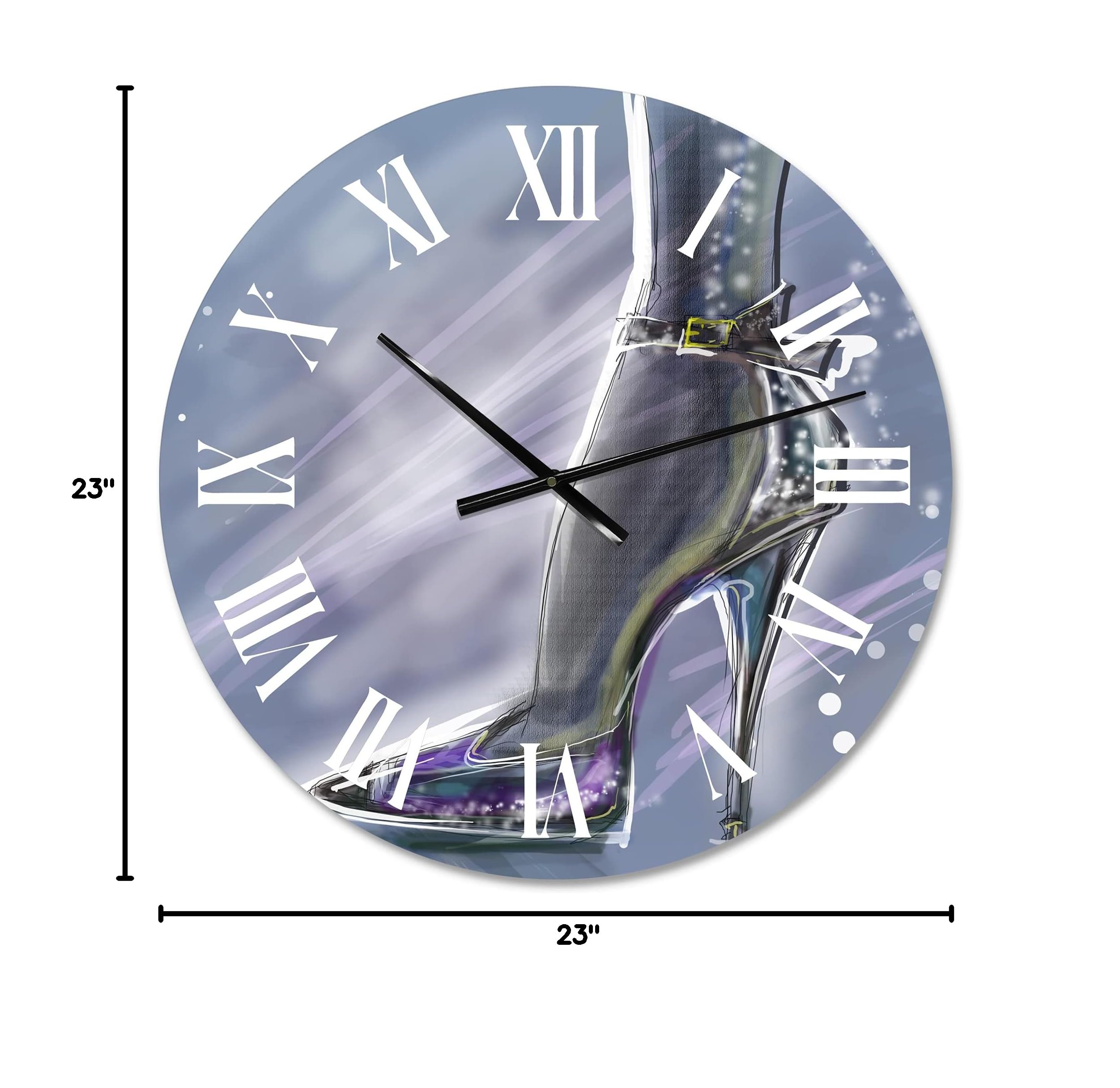DesignQ Modern Glitter High Heel Shoe Wall Clock - Large Fashionable Stiletto Decor for Living Room, Bedroom & Office - Unique Home Décor Gift Idea