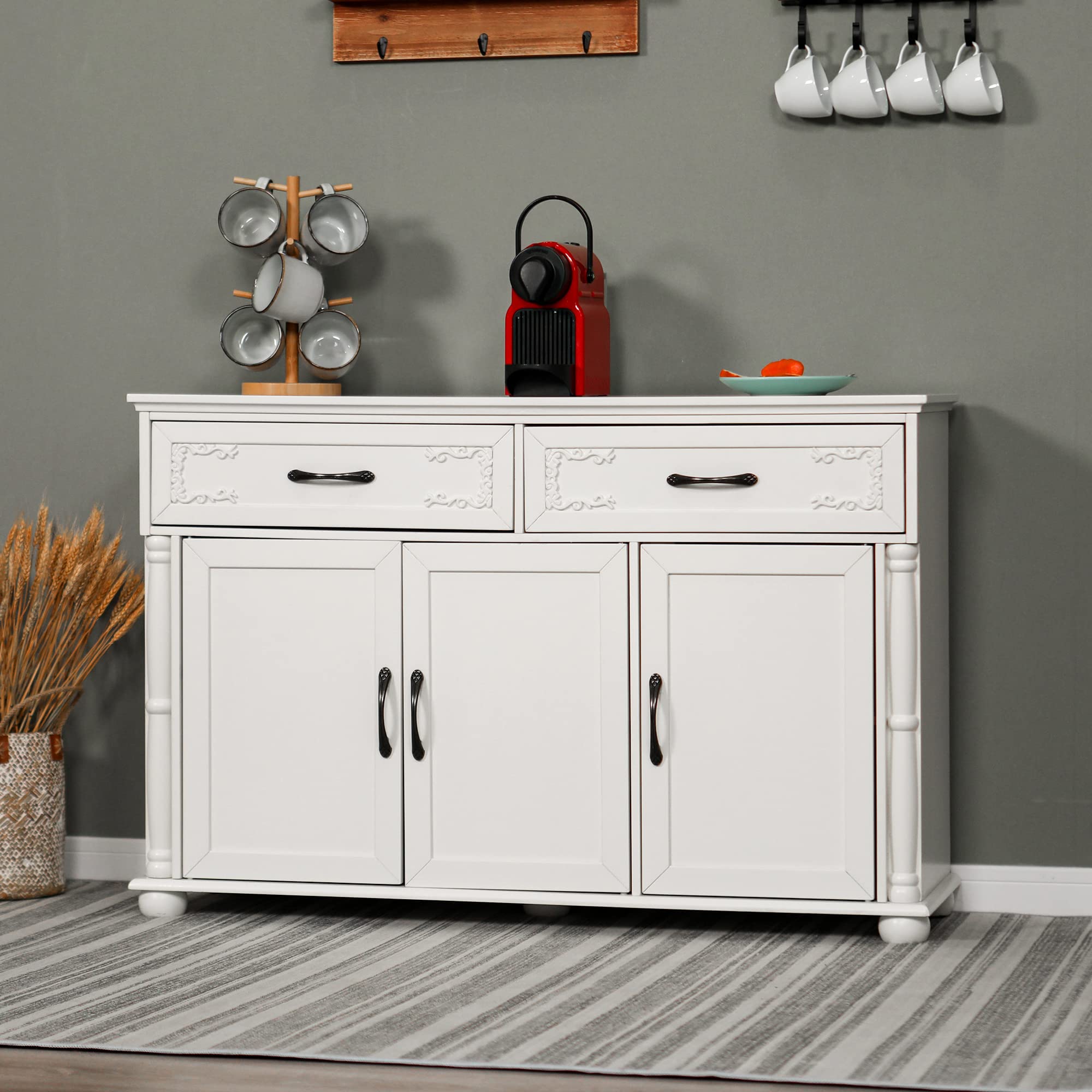 Sophia & William Buffet Sideboard with 2 Drawers - Kitchen Storage Cabinet with Marble-Like Tabletop & Cave Patterns - Durable Server Cupboard Console Table for Dining Room, Living Room, Entryway - Perfect for Entertaining Guests & Organizing Dishes
