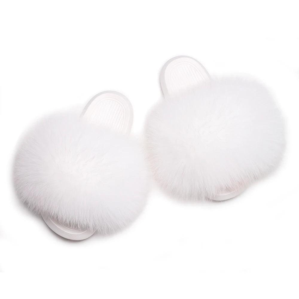 Women's Fluffy Fox Fur Slippers - Cozy Plush House Sandals for Indoor Comfort & Winter Warmth | Perfect for Lounge, Bedroom & Gift Giving