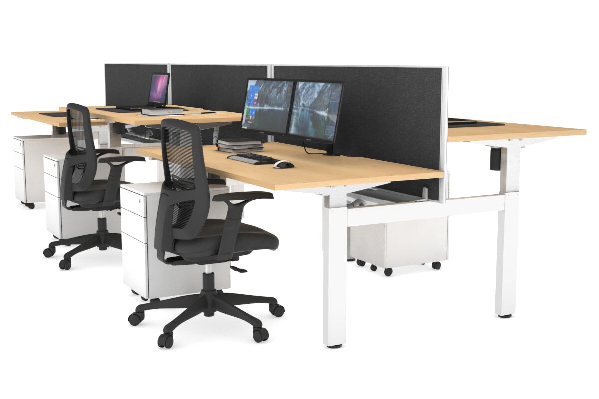 Height Adjustable 6-Person H Bench Workstation with White Frame - 1600L x 800W, Cable Management Scallop | Ideal for Office, Coworking Spaces & Collaborative Work Environments