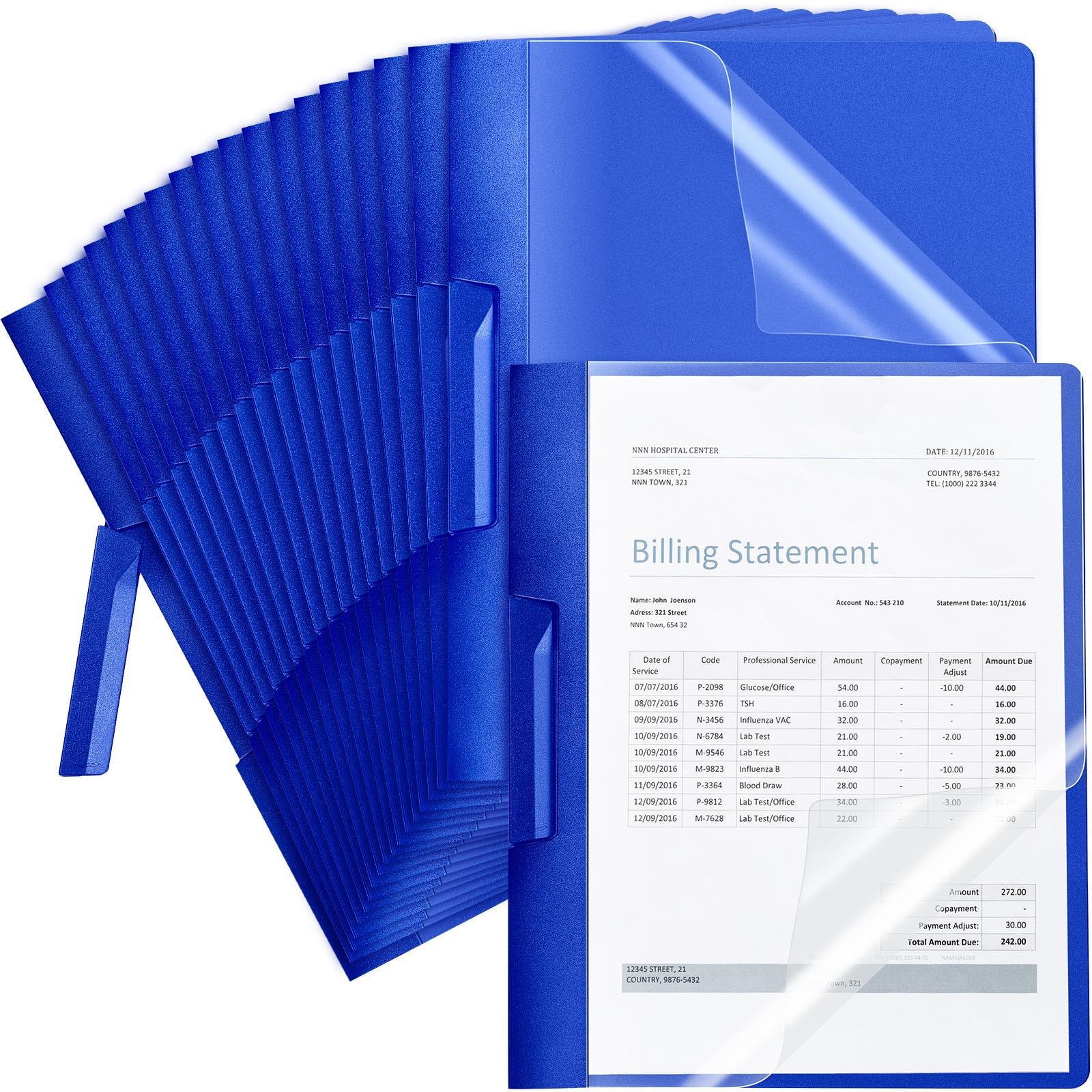 Maitys 25 Pack Clear Report Covers with Clip - 11.4 x 9 Inch Transparent Presentation Folders for Letter Size Documents (Blue) - Perfect for Resumes, Interviews, School Projects & Office Organization