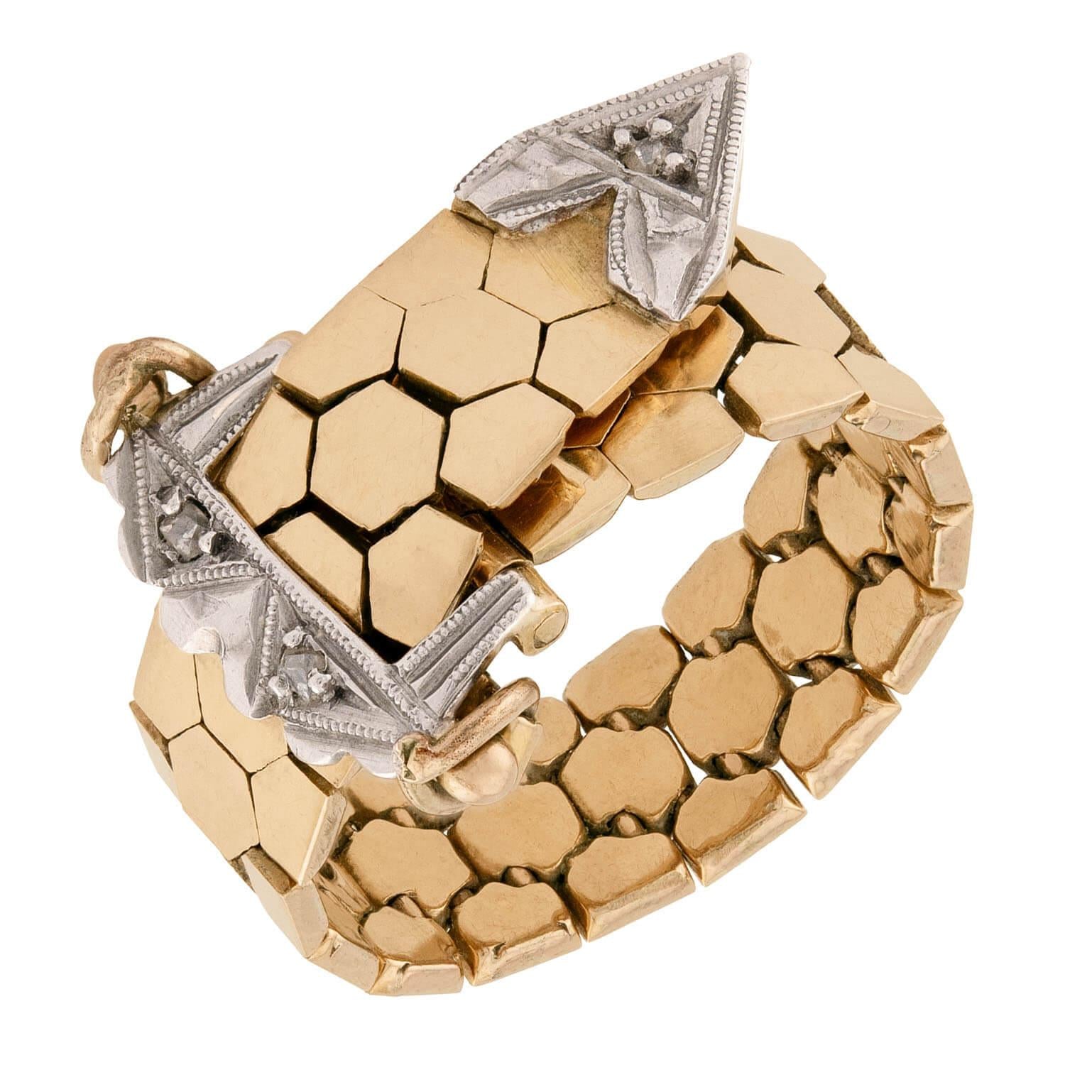 14K Gold Retro Diamond Adjustable Buckle Ring for Women - Vintage Style Stackable Jewelry Gift for Her - Perfect for Weddings, Anniversaries & Everyday Wear