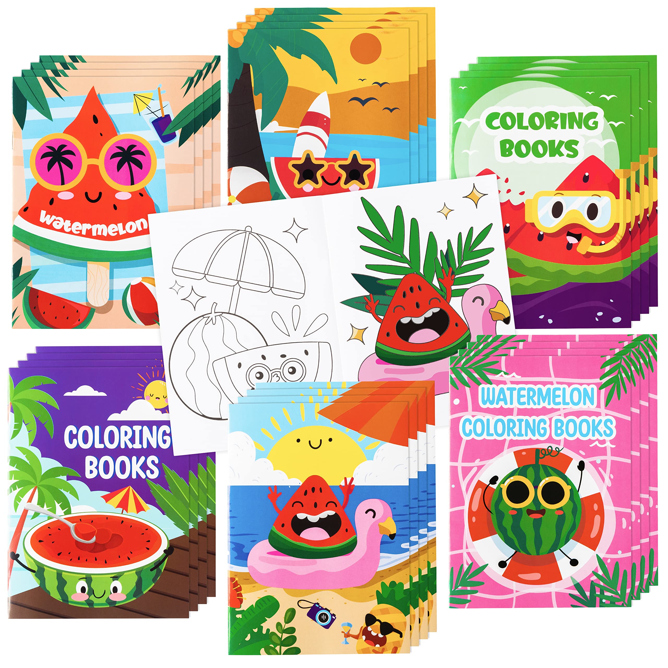 24Pcs Watermelon Coloring Books for Kids Ages 4-8 - Summer Themed DIY Art Activity with Beach & Sunglasses Drawings - Perfect for Classroom, Homeschool, Party Favors & Gifts | Fun Educational Game & Creative Home Activity Supplies