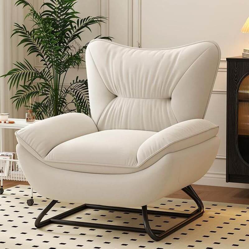 Modern Solid Color Upholstered Wingback Rocking Chair with Black Legs - Stylish Indoor Lounge Chair for Living Room, Nursery, or Reading Nook
