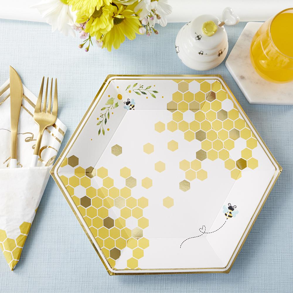 Sweet as Can Bee 9 Inch Premium Paper Plates - Pack of 16 Disposable Party Plates for Birthday, BBQ, Picnic & Family Gatherings
