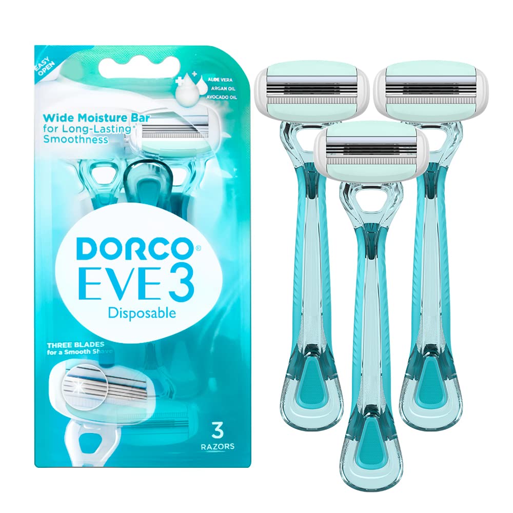 3-Pack Women's Disposable Razors with Wide Moisture Bar & 3 Blades - Smooth Shaving for Legs, Underarms & Bikini Area - Gentle Hair Removal for Sensitive Skin - Travel & Gym Essential