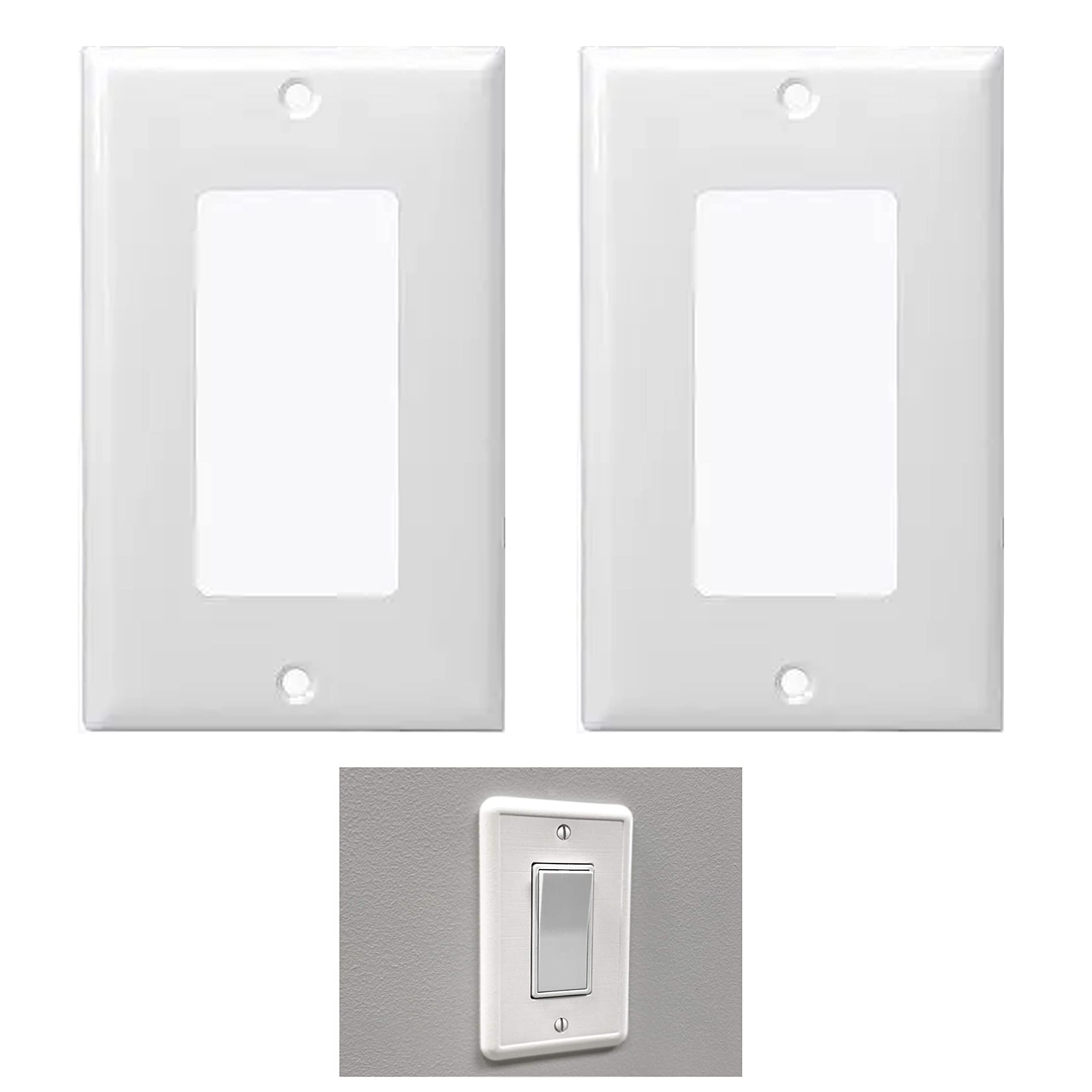 2 Pack Decorator Wall Plate Switch Covers - 1 Gang Standard Size GFCI Plastic Outlet Plates for Home, Office & Commercial Use