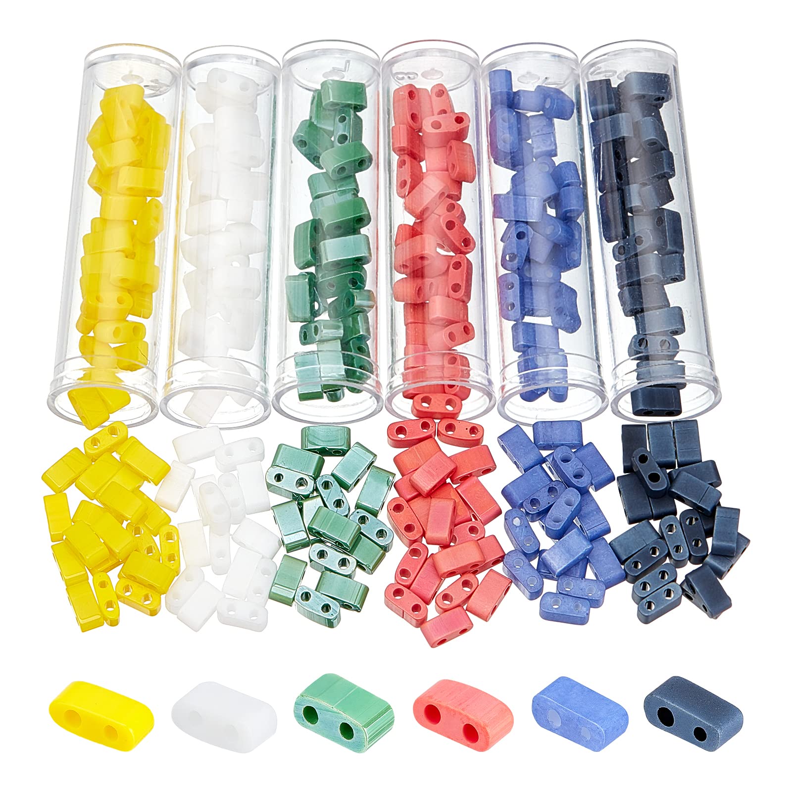 Premium 540-Piece Opaque Frosted Half Tila Beads 5×2mm - Japanese Glass Seed Beads with 2 Holes for Jewelry Making (Bracelet, Necklace, Earrings) - 6 Vibrant Colors - DIY Craft & Fashion Accessories