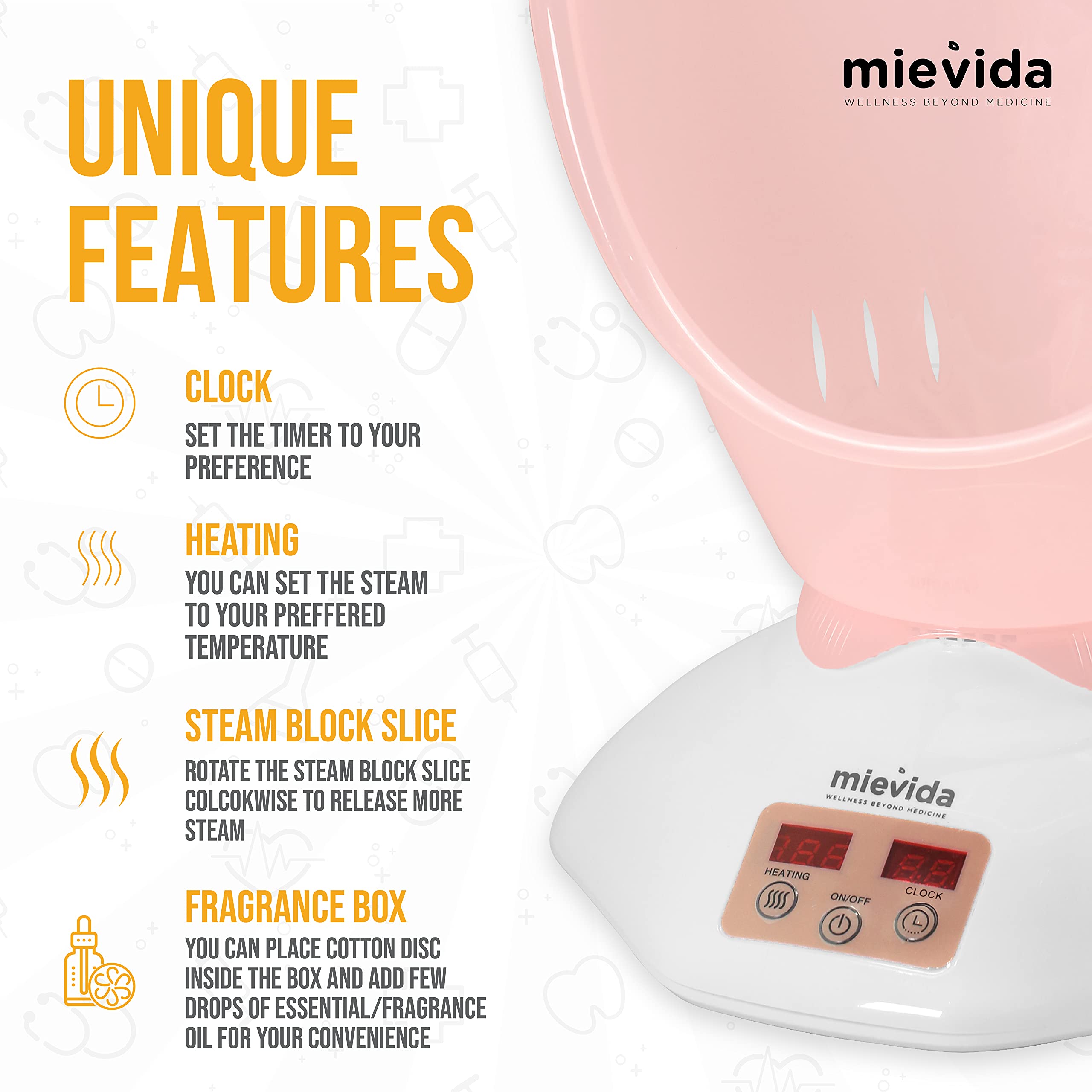 MIEVIDA Steam Inhaler Vaporizer & Facial Steamer with Timer & Temperature Control - Portable Pink Steam Therapy Device for Cold Relief, Sinus Congestion & Skin Care at Home