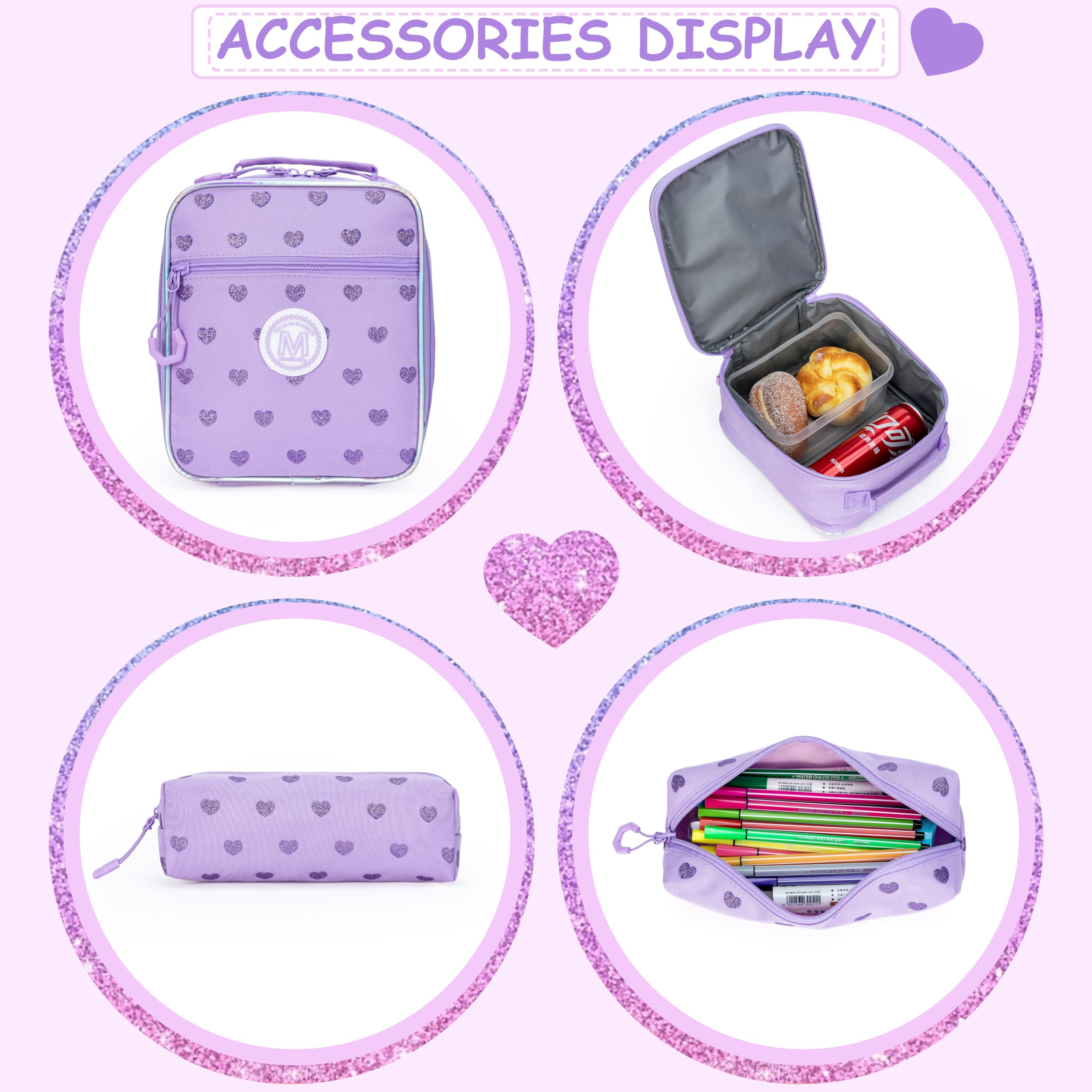 Purple Rolling Backpack for Girls - Wheeled School Backpack for Teens & Kids with Lunch Box | Perfect for School, Travel & Daily Commute