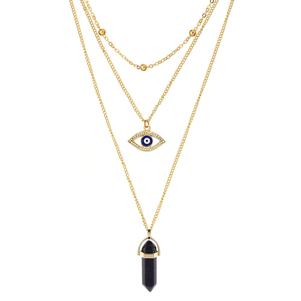 MJartoria Healing Crystal Necklace Set - Gold Chakra Pendant & Evil Eye Charm Gothic Choker for Women | Spiritual Jewelry for Meditation, Yoga & Energy Balancing