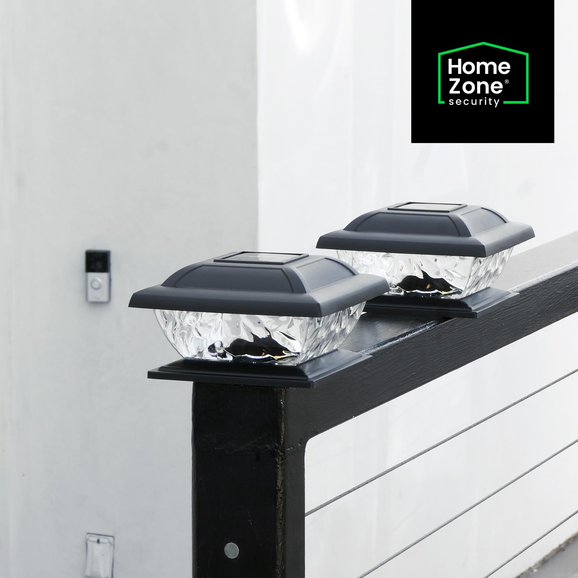 Home Zone Living Solar Post Cap Lights - Energy-Efficient LED Outdoor Post Lights for 4-6 in. Wooden Fence & Deck Posts, Weatherproof Black (2-Pack) - Perfect for Garden, Patio, Walkway & Backyard Lighting
