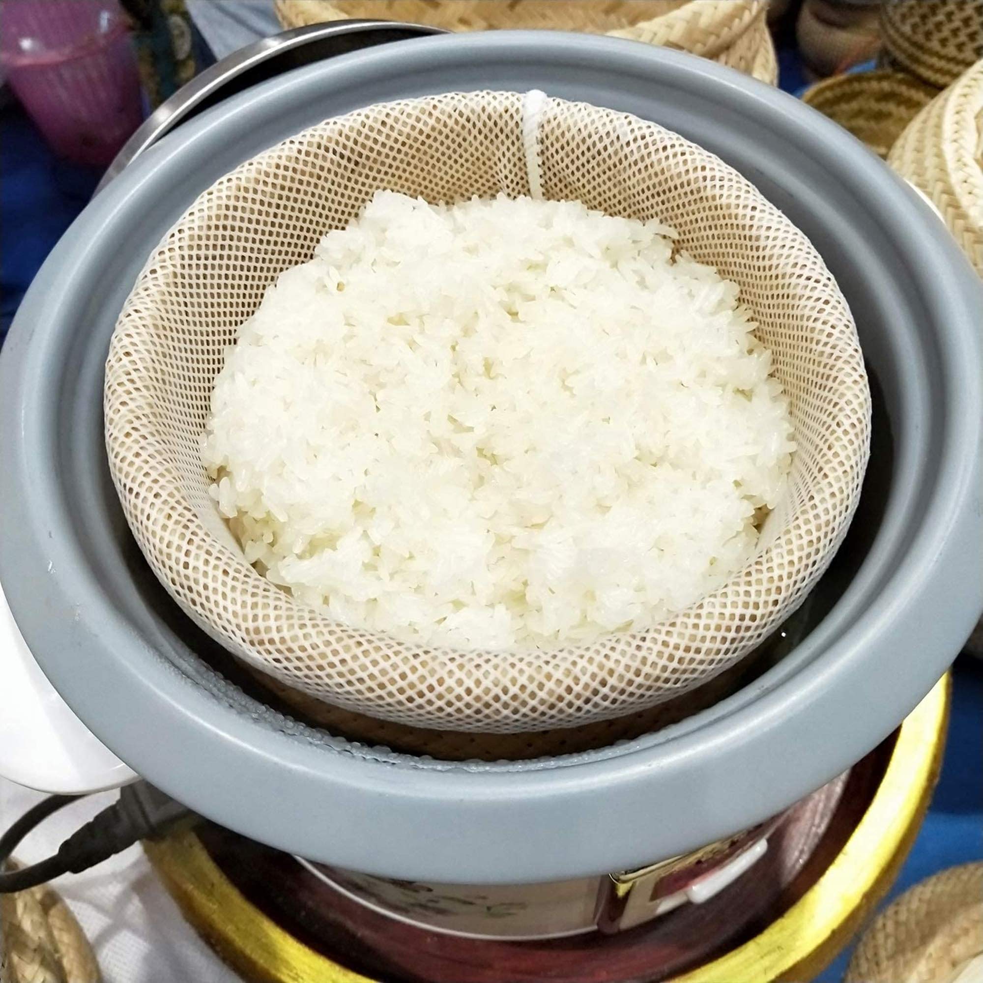 Bamboo Rice Steamer Basket - 2-Piece Set for Perfect Sticky Rice & Asian Cooking | Traditional Thai Food Steamer for Dumplings, Vegetables & Hot Meals | Eco-Friendly & Reusable Kitchen Essential