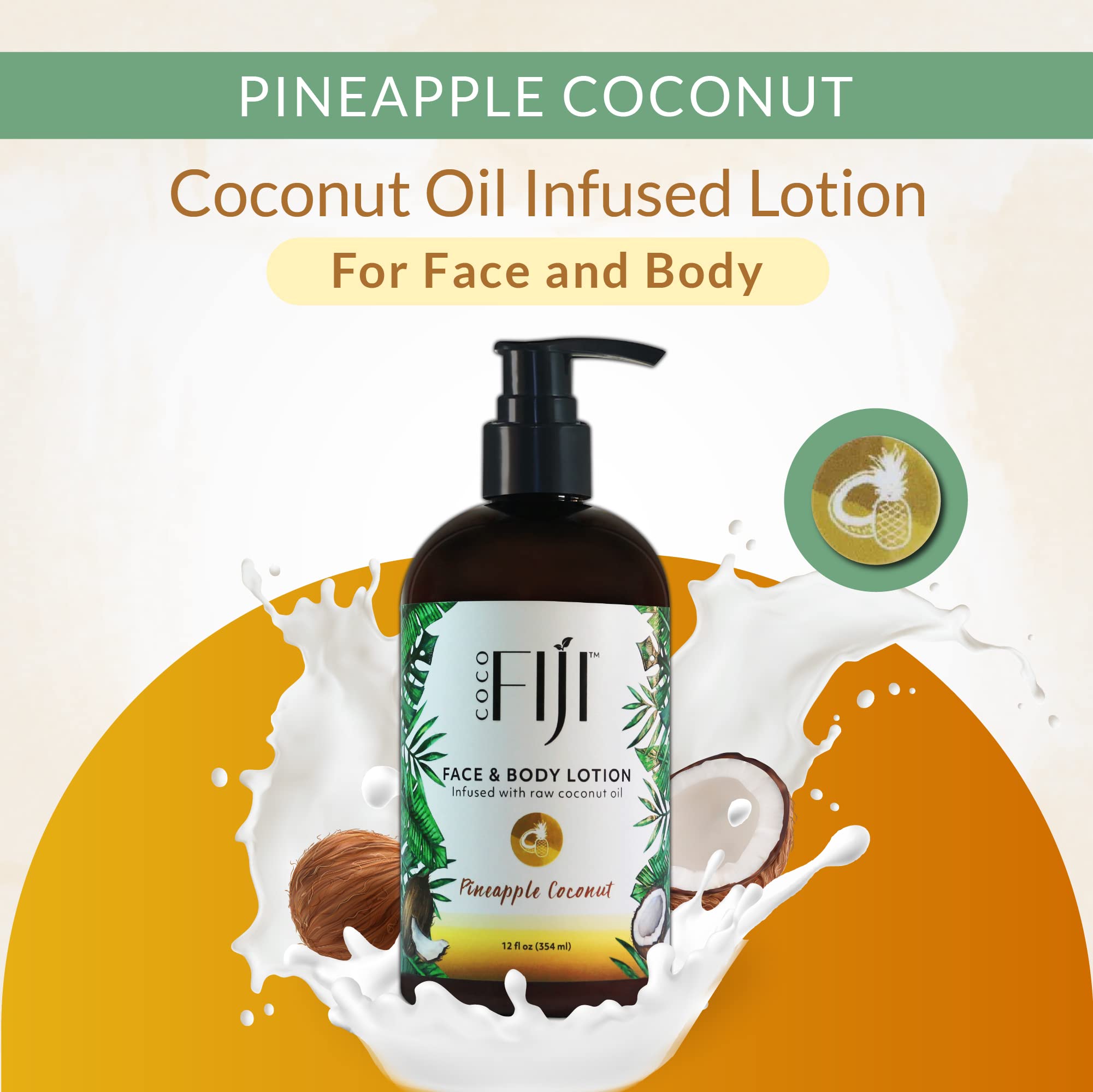 Organic Fiji Nourishing Face & Body Lotion - Pineapple Coconut Scent, 12 oz | Hydrating Moisturizer for Dry Skin | Vegan & Cruelty-Free Skincare | Perfect for Daily Use & Travel