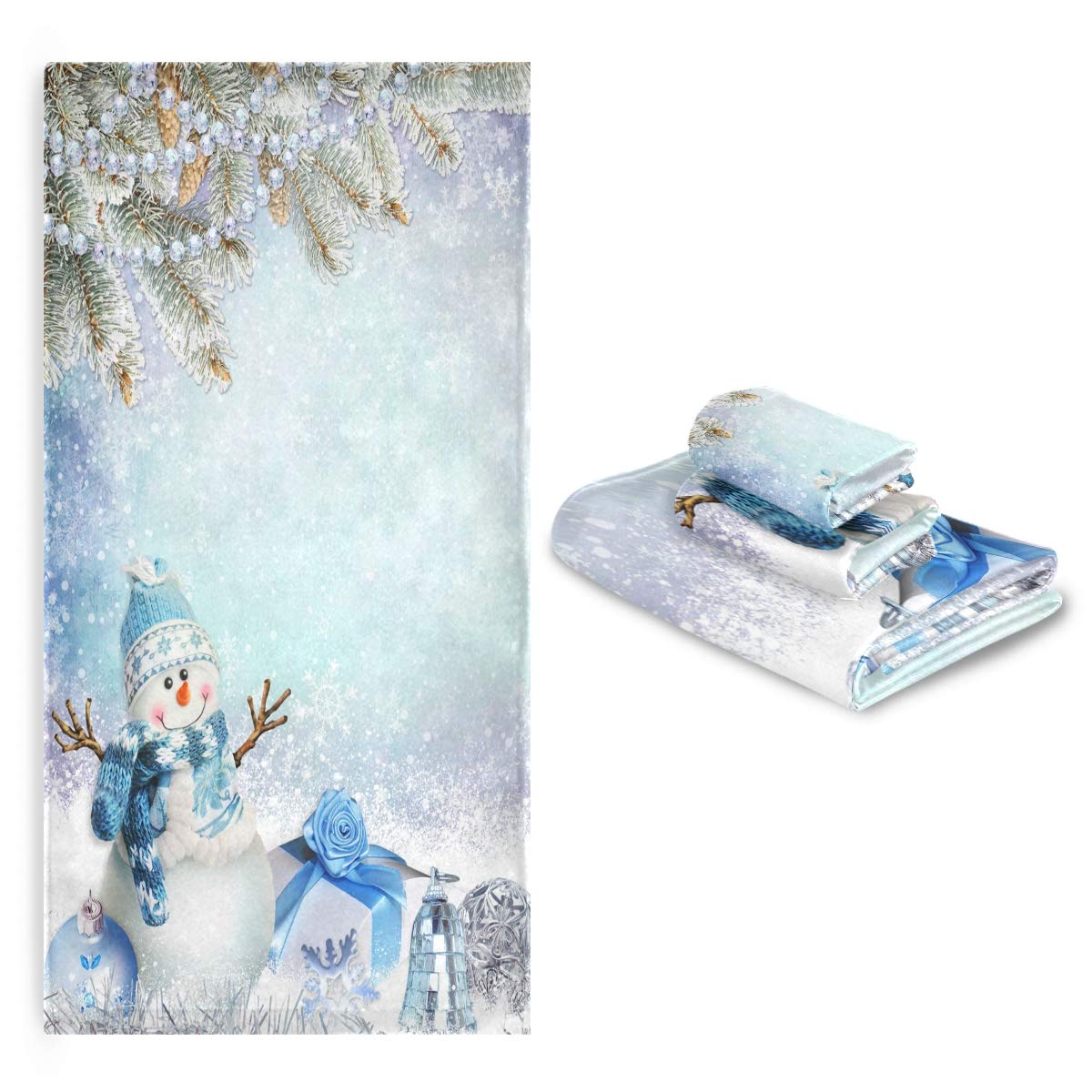 CaTaKu 3-Piece Christmas Snowman Towel Set - Soft Bath Towel, Hand Towel & Washcloth for Bathroom, Kitchen, Hotel, Gym, Swim & Spa | Holiday Home Decor & Cozy Gift Idea