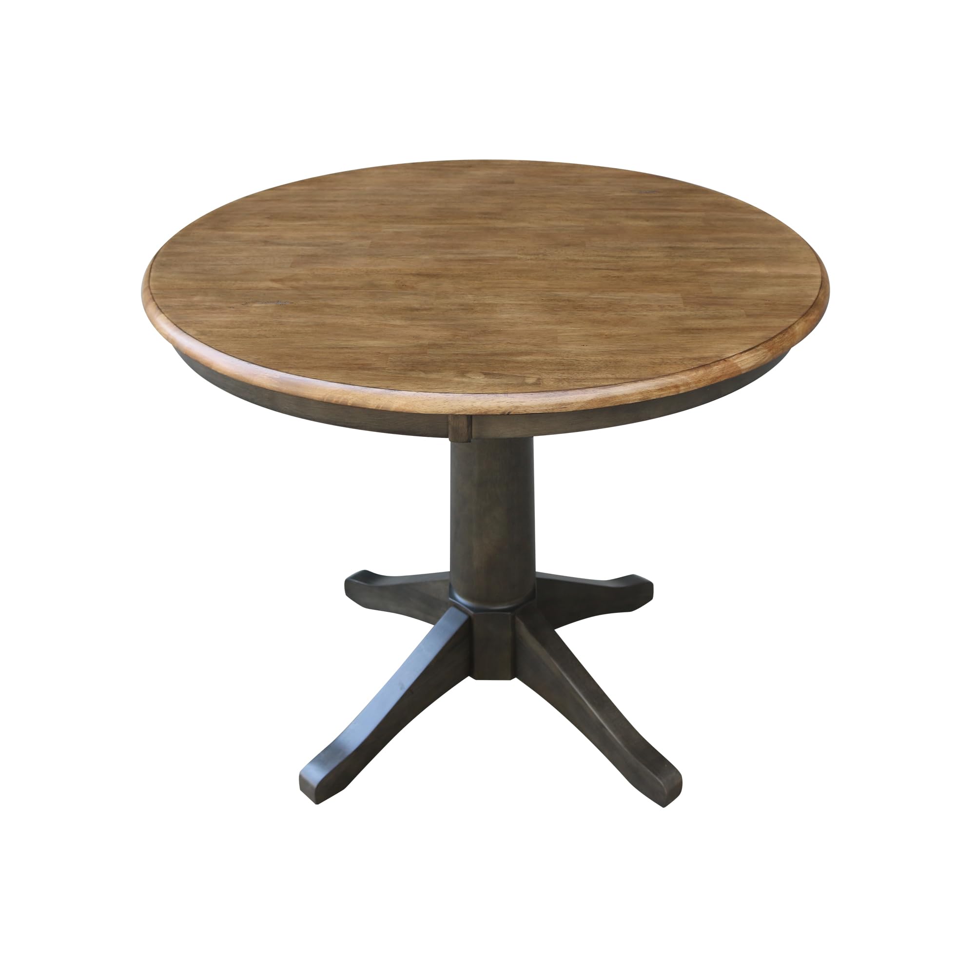 IC International Concepts 36-Inch Round Pedestal Dining Table - 28.9-Inch Height Solid Wood Construction - Hickory/Washed Coal Finish - Perfect for Small Spaces, Kitchens, Dining Rooms & Breakfast Nooks